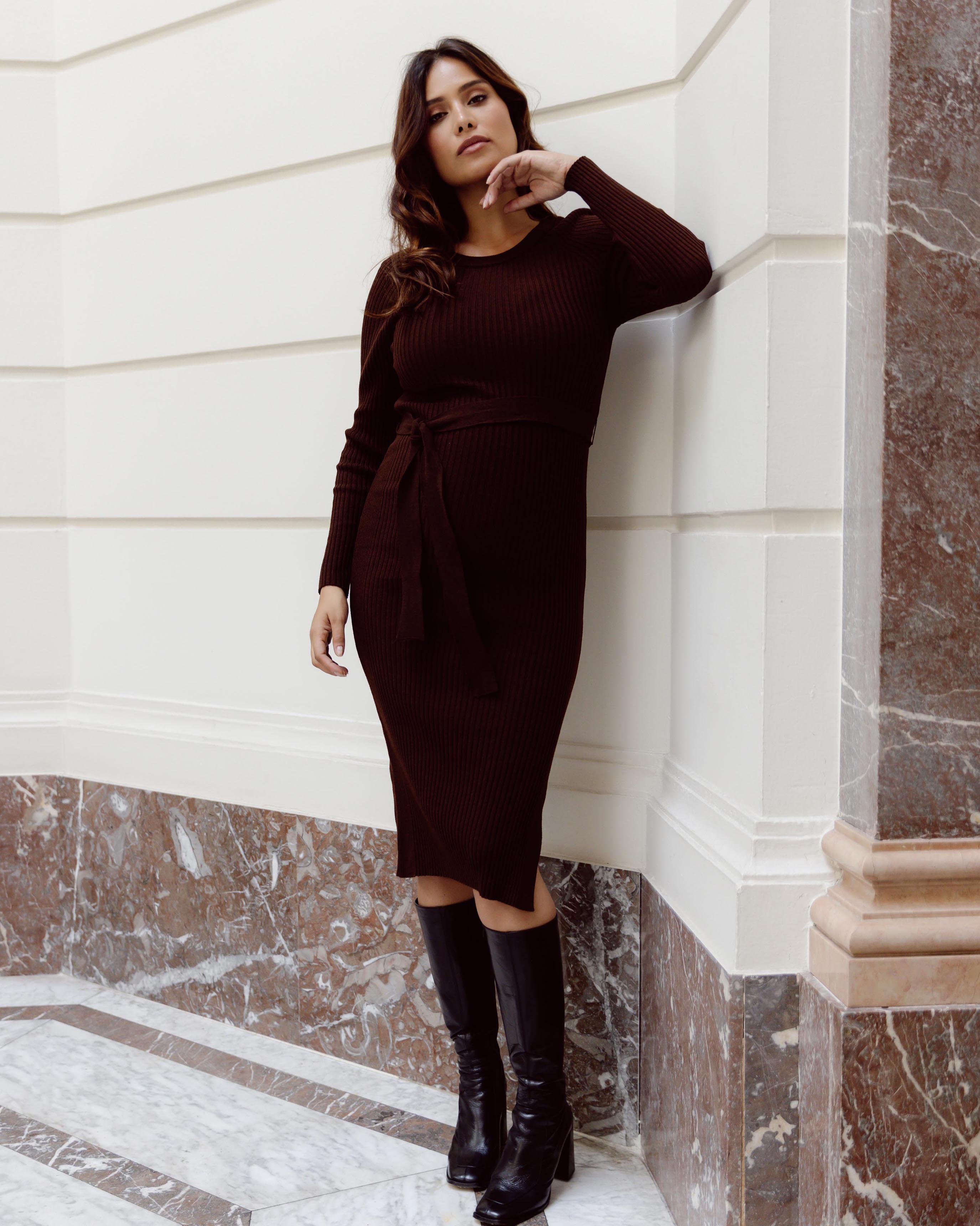 love2wait-dress-knit-belt-long-sleeves-brown image 4