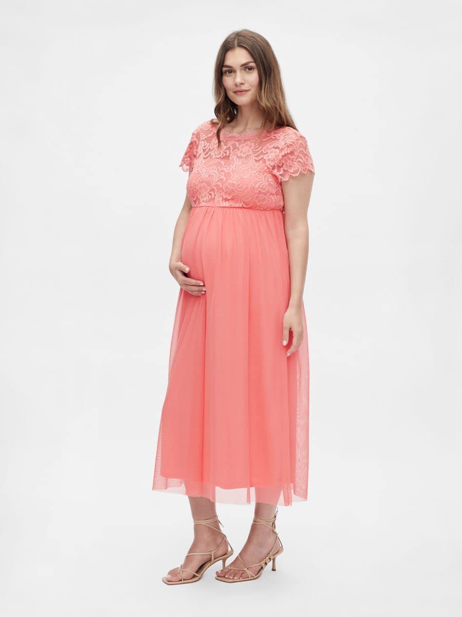 mamalicious-damen-mlmivana-cap-mesh-midi-dress-elegantes-umstandskleid-mit-spitz image 3