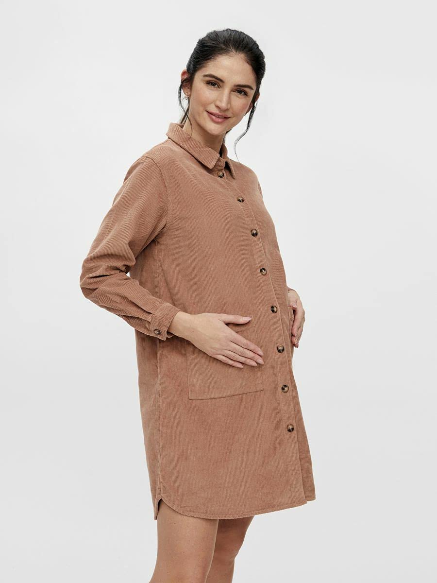 mamalicious-umstandskleid-pcmphoebe-cordkleid-in-swarm-taupe-100-baumwolle image 2