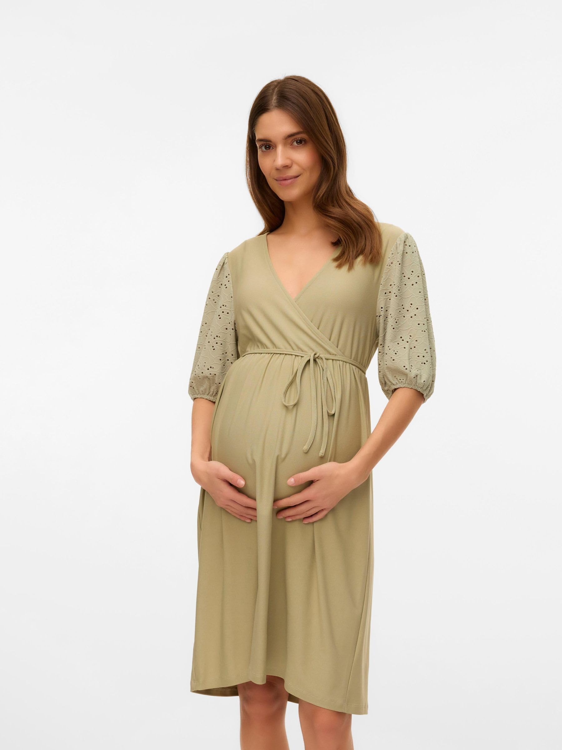 mamalicious-mlannaline-umstandskleid-v-ausschnitt-3-4-arm-knielang-wickel-stillf image 6