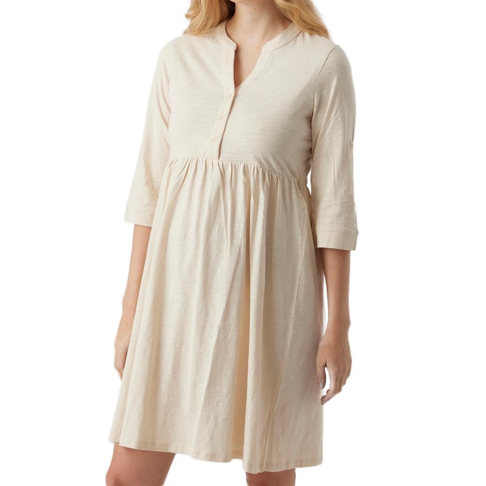 mamalicious-levi-lia-damenkleid-beige-umstandskleid-mit-v-ausschnitt-und-3-4-rme image 1