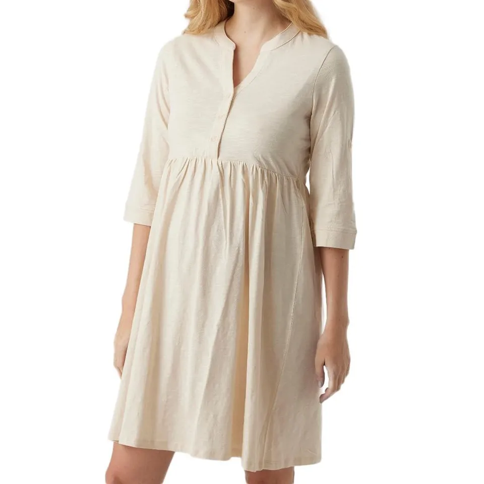 mamalicious-levi-lia-damenkleid-beige-umstandskleid-mit-v-ausschnitt-und-3-4-rme image 1