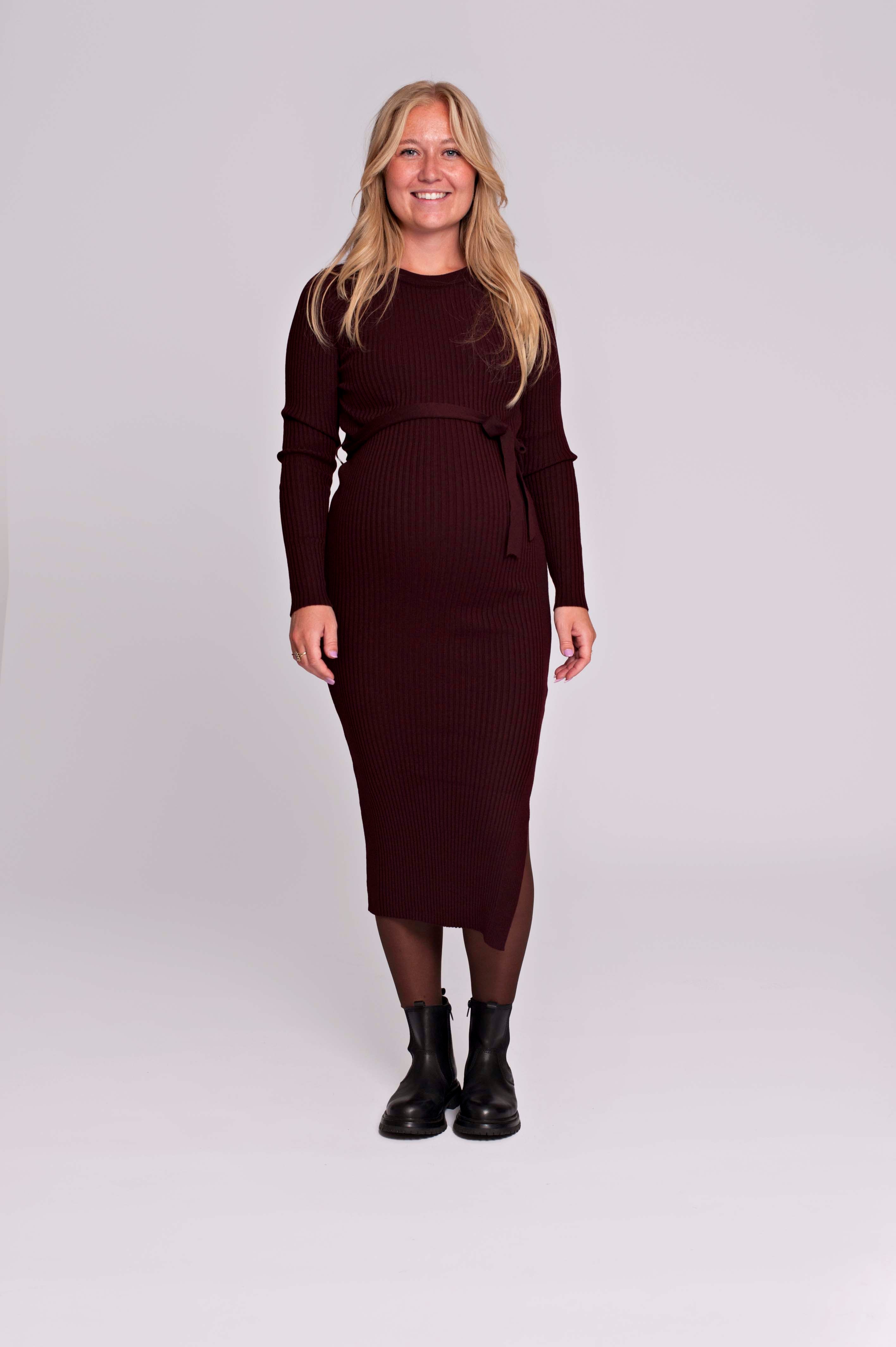 love2wait-dress-knit-belt-long-sleeves-gebreites-umstandskleid-in-burgundy-mit-c image 2