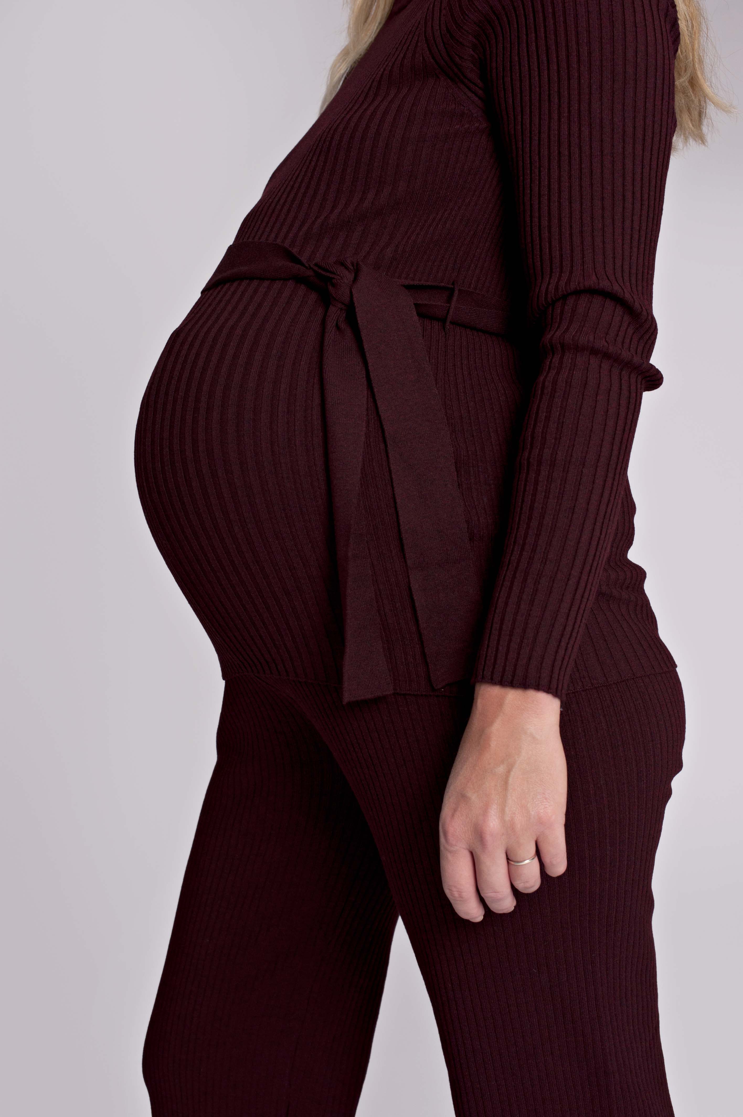 love2wait-umstands-strickshirt-langarm-mit-g-rtel-burgunderrot image 3