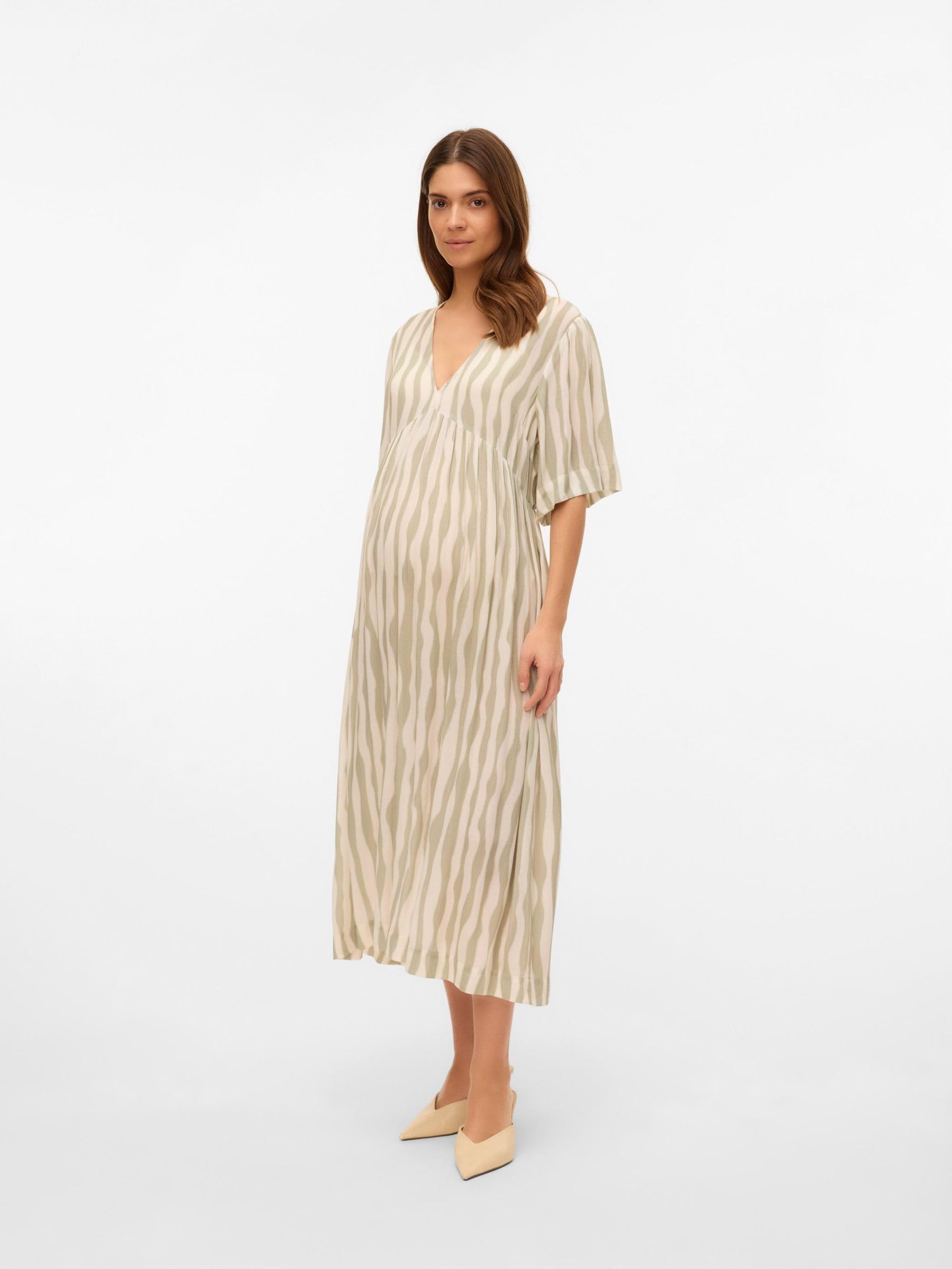 mamalicious-mlpolly-umstandskleid-midi-kleid-mit-v-ausschnitt-und-elastischer-ta image 5