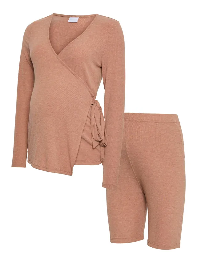 mamalicious-2-teiliges-loungewear-set-v-ausschnitt-langarm-stilllage-unter-wicke image 1
