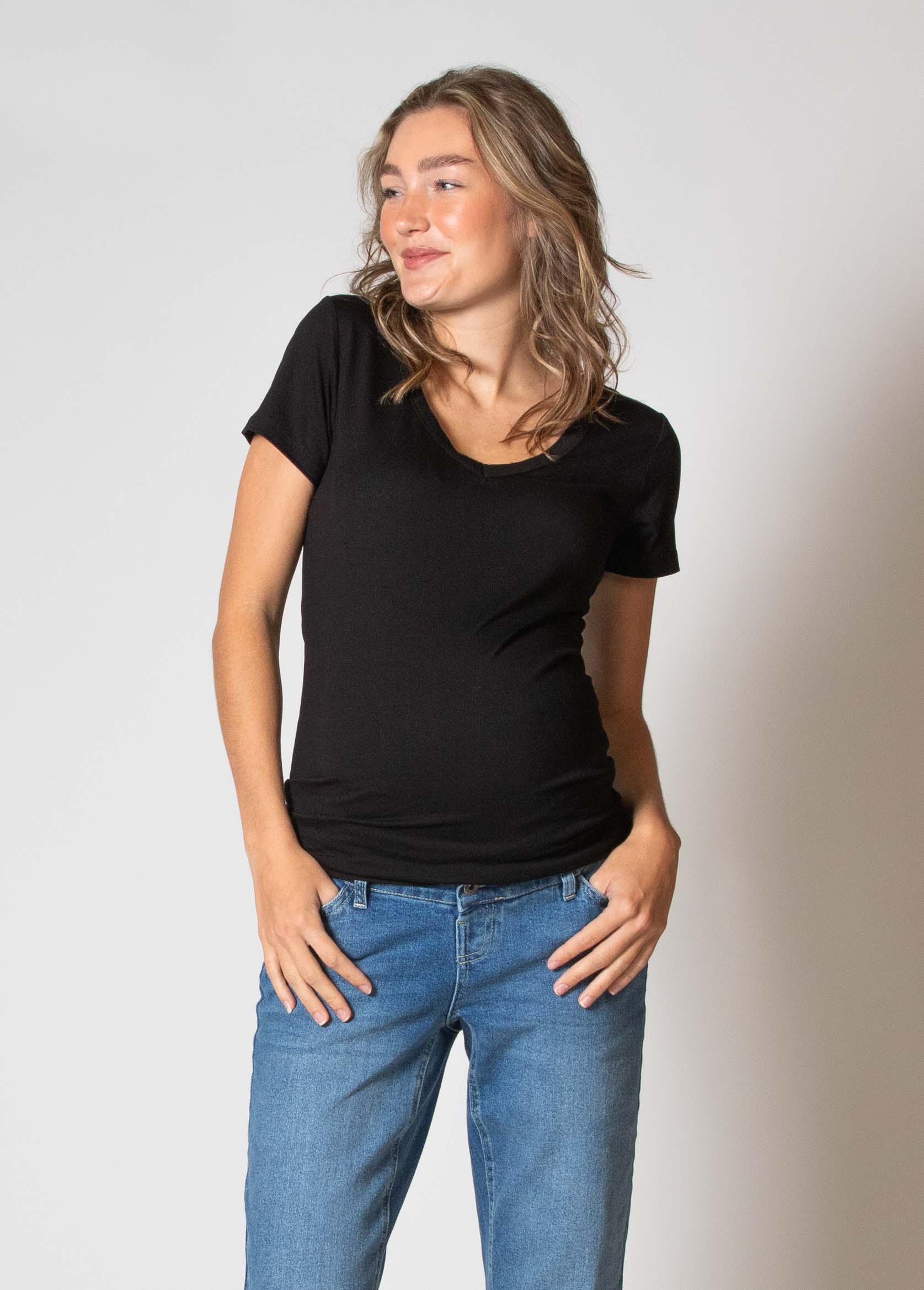 love2wait-shirt-v-neck-kurzarm-ecovero-schwarz image 1