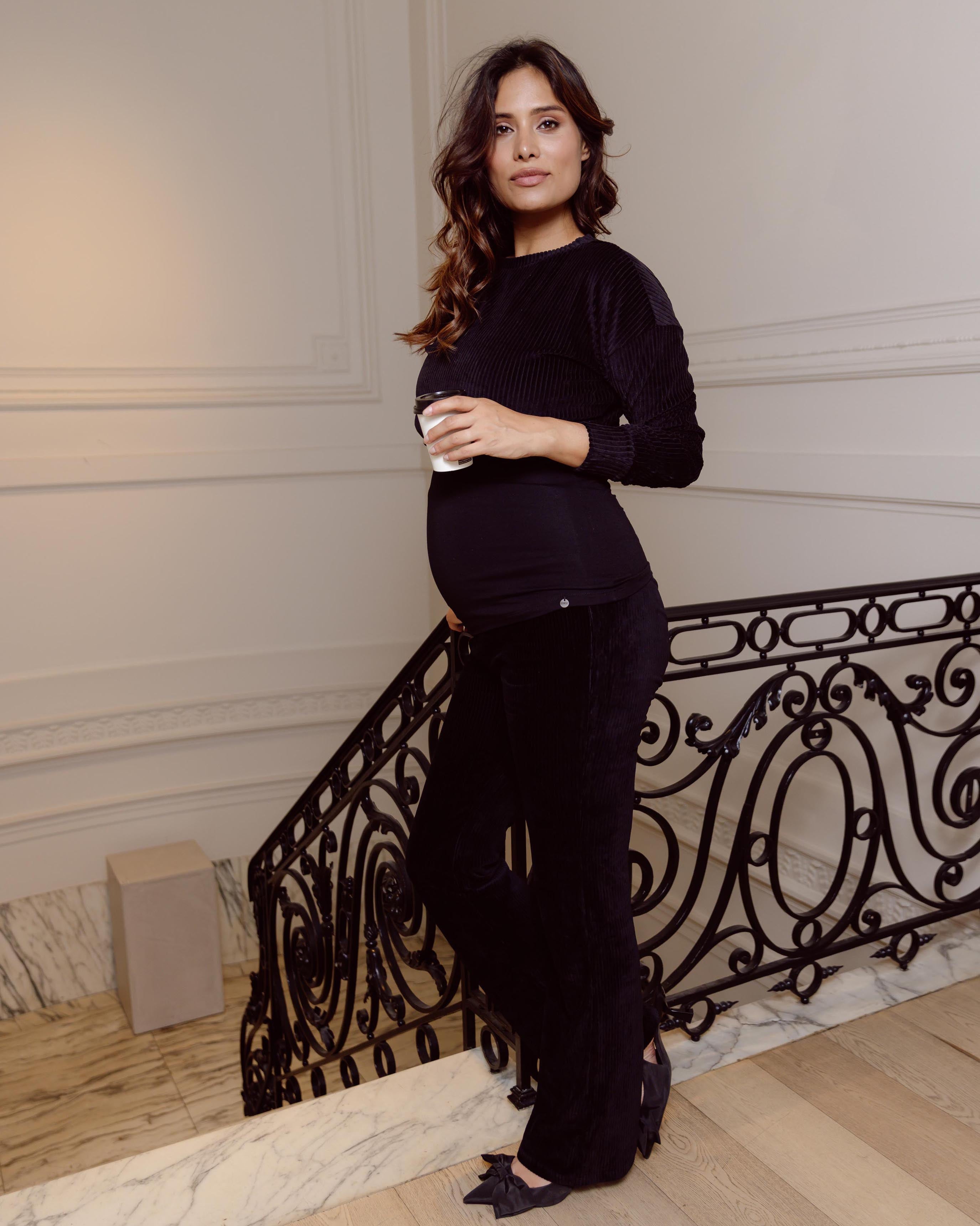 love2wait-samt-ausgestellte-hose-schwarz image 2