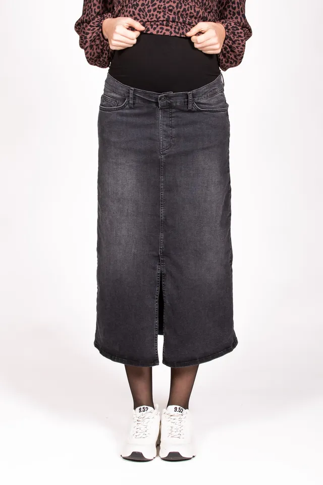 love2wait-langer-jeansrock-denim-split-umstands-maxirock-mit-schlitz-charcoal image 1
