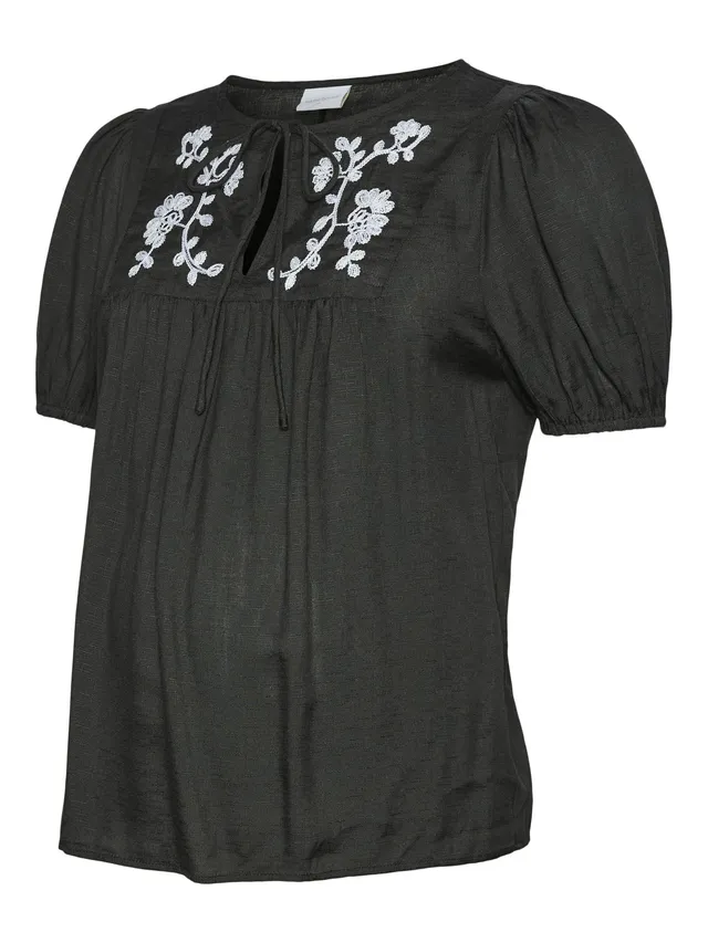mamalicious-stillbluse-mlpilar-mit-rundhals-ballon-rmeln-und-elastischen-b-ndche image 1