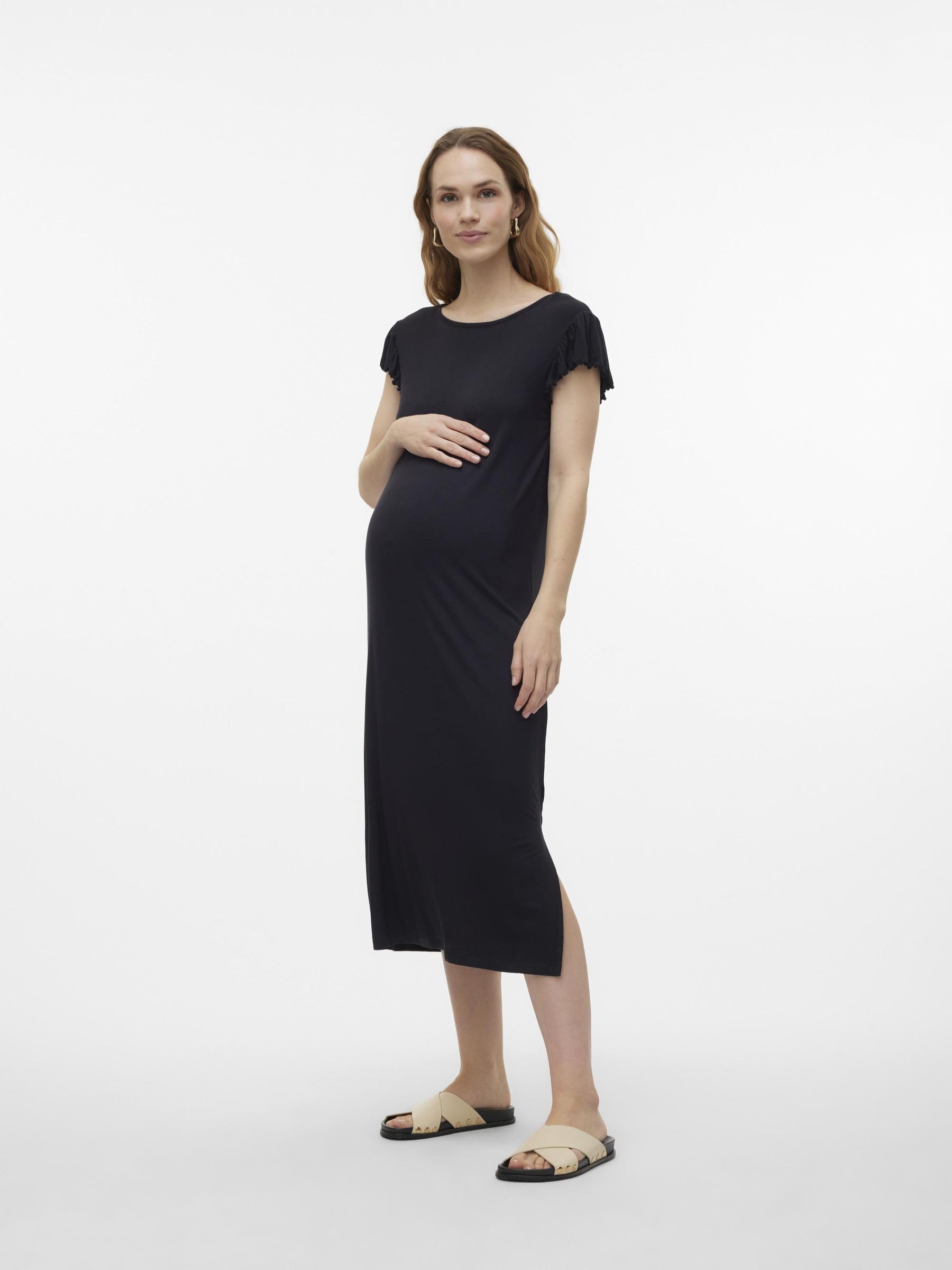 mamalicious-mlmolly-umstandskleid-midi-kleid-mit-rundhals-kappen-rmeln-bindeg-rt image 2