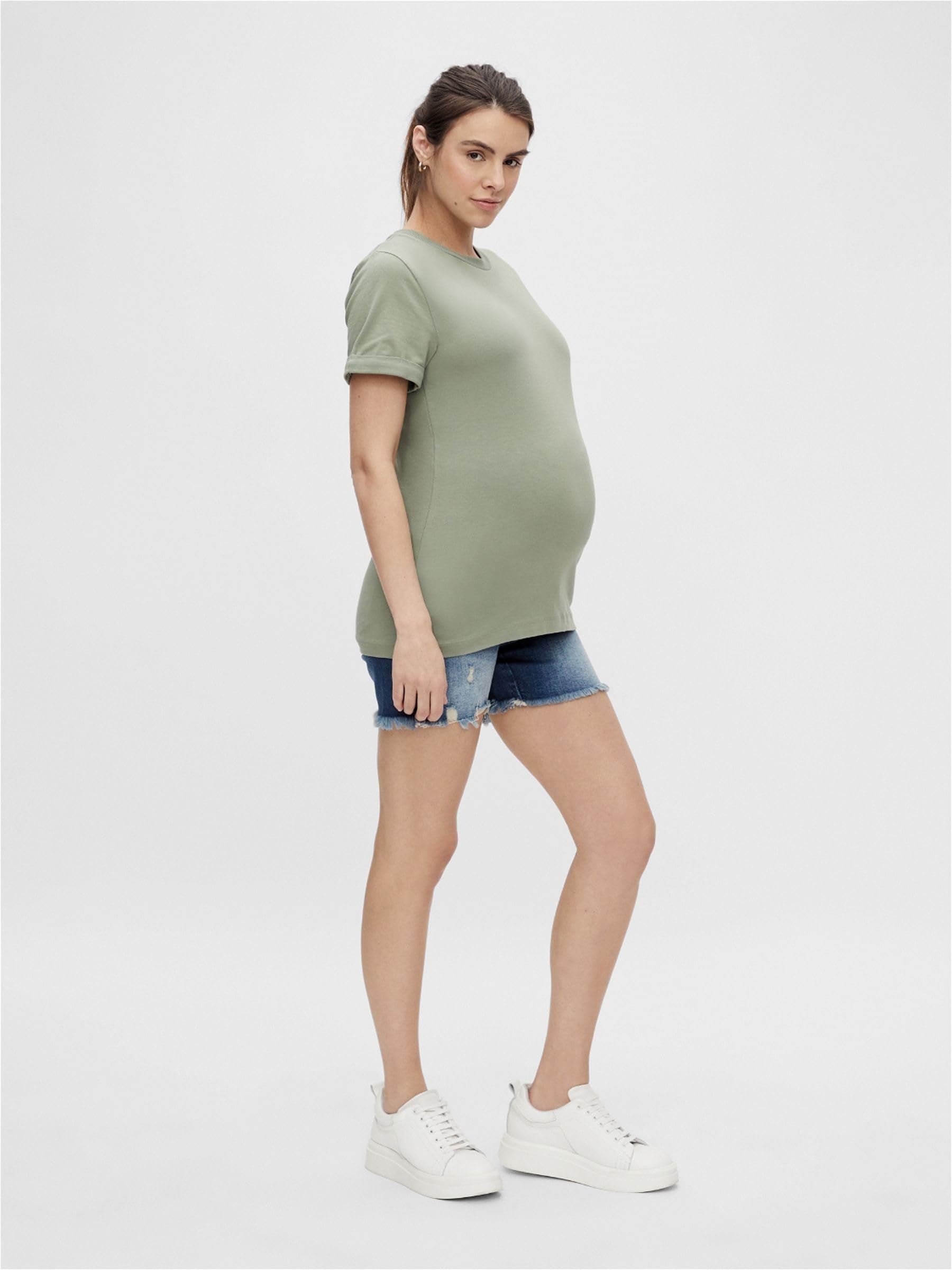mamalicious-damen-mlhampshire-slim-destroy-denim-shorts-leichte-jersey-shorts-f- image 4