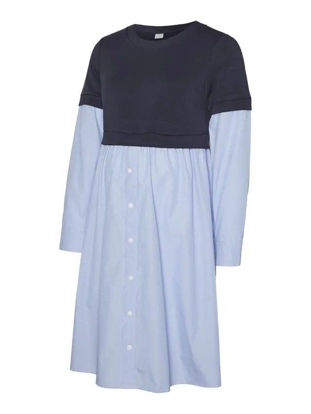 mamalicious-mlvera-langarm-jersey-mix-kleid-im-hemdblusenstil-navy-blazer-mit-we image 1
