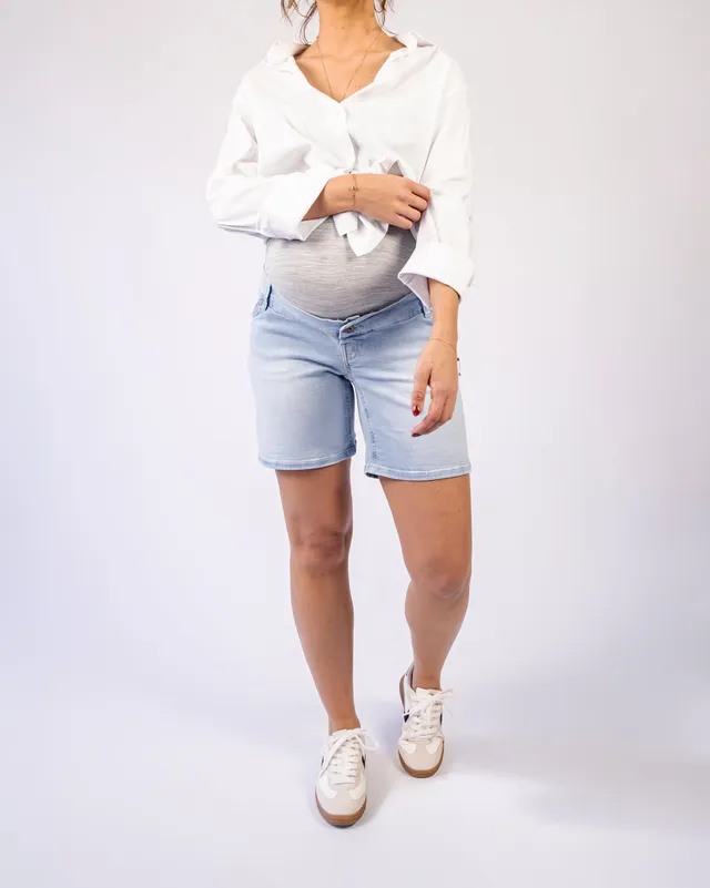 love2wait-jeans-short-long-light-wash-umstands-bermuda-mit-bauchband image 1
