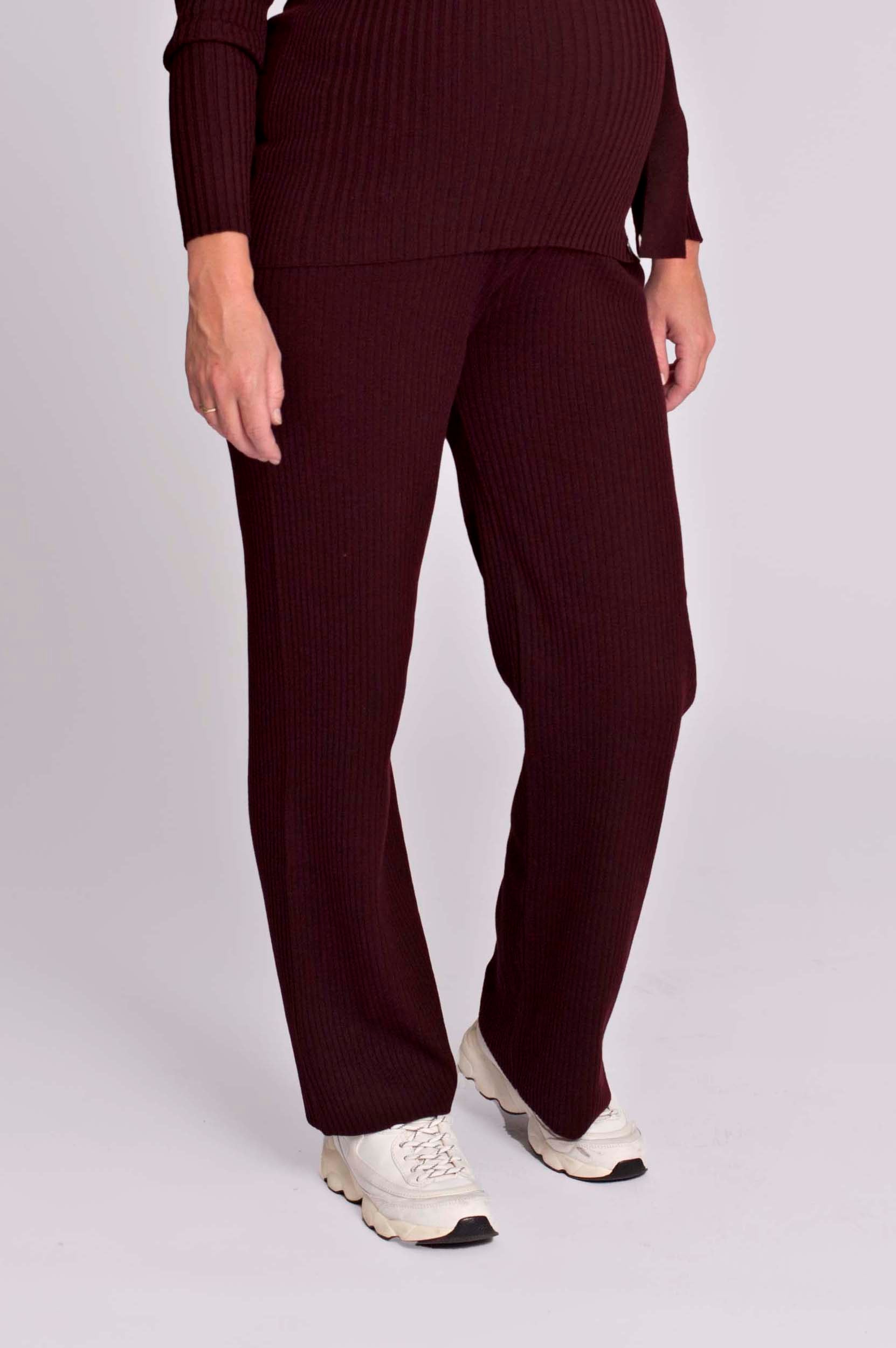 love2wait-pants-knit-burgundy-weite-strickhose-mit-hoher-taille-f-r-umstand-und- image 1