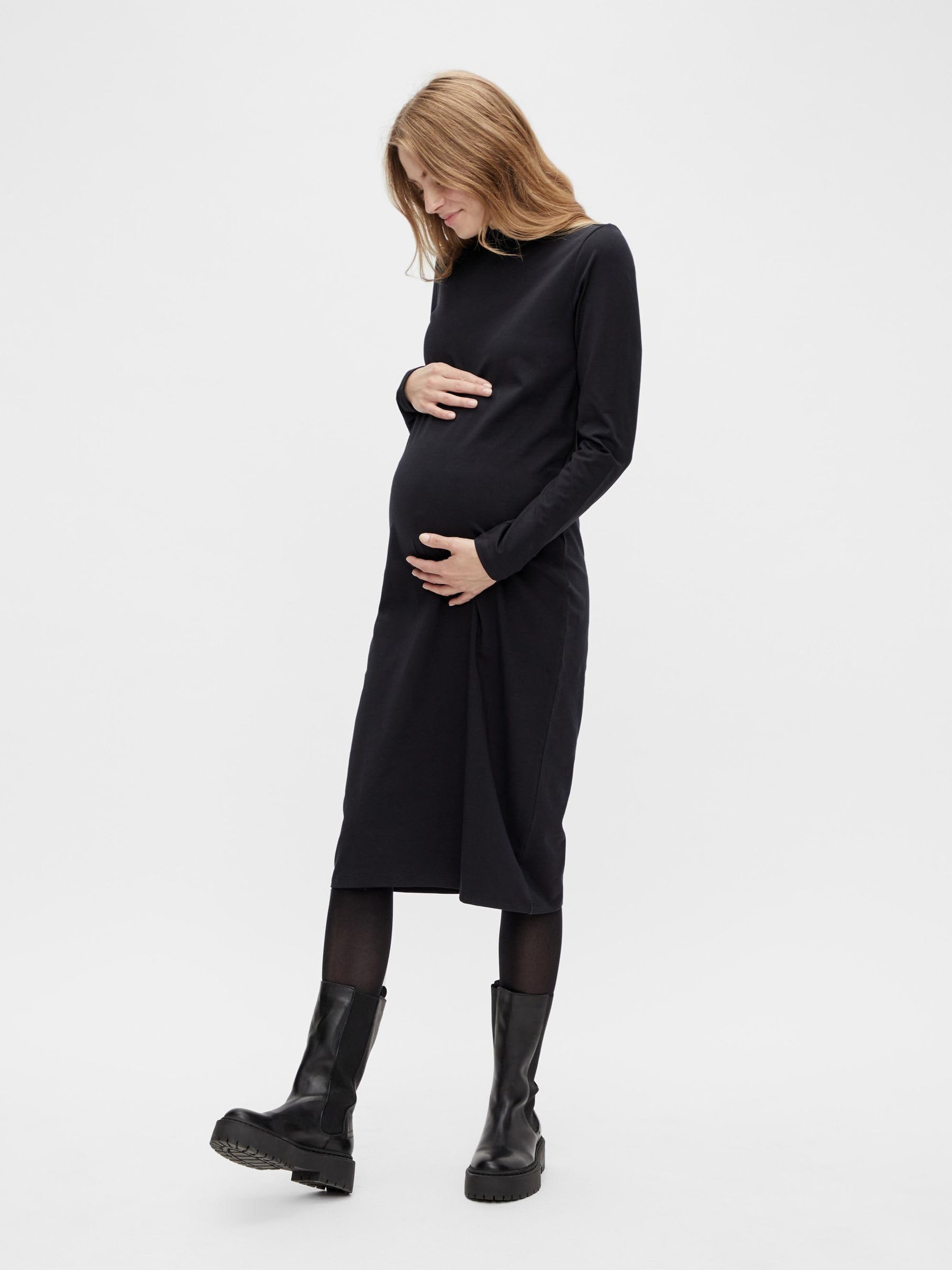 mamalicious-umstandskleid-mleva-midikleid-mit-stehkragen-und-langen-rmeln-aus-re image 2