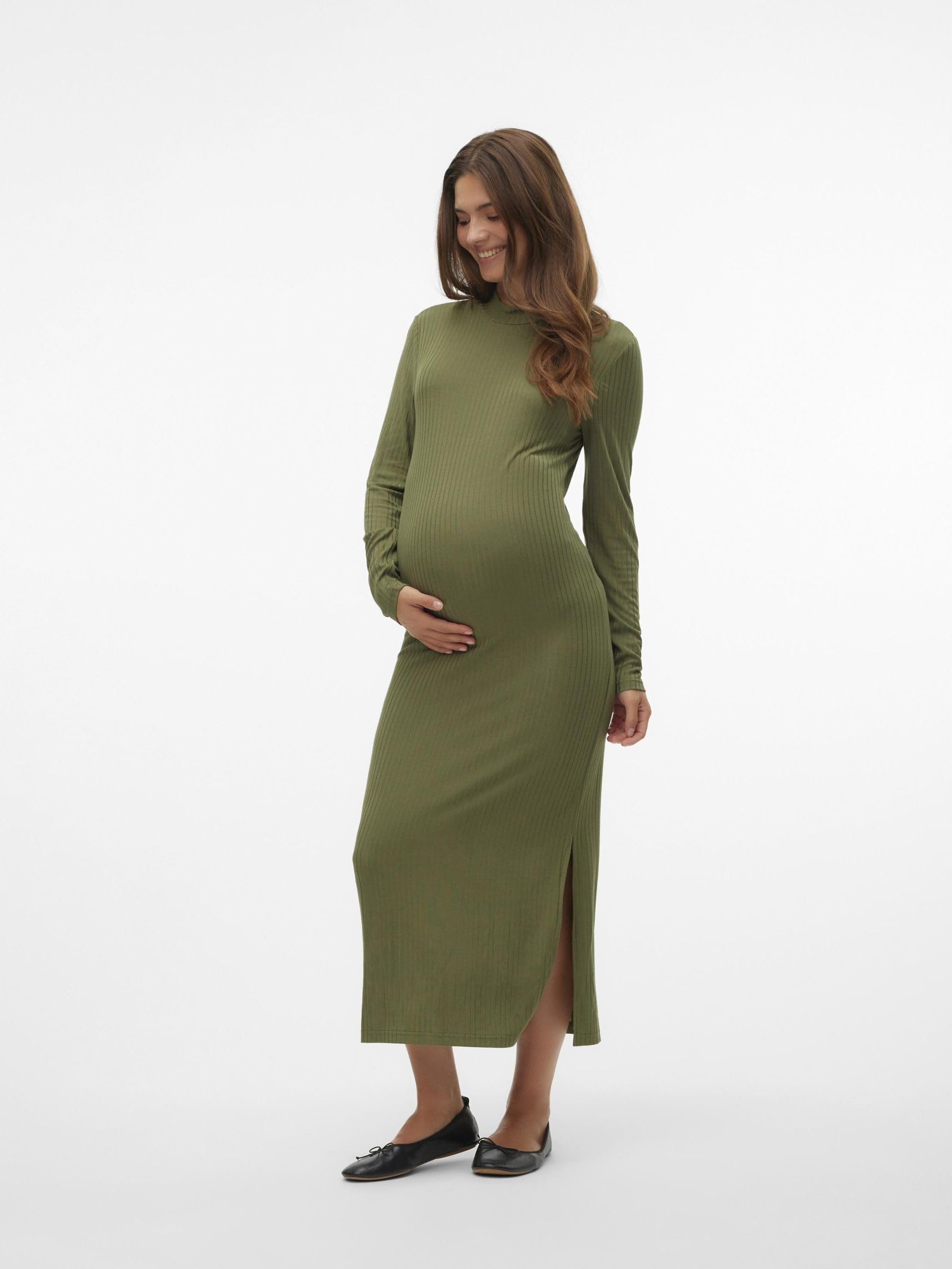 mamalicious-damen-kleid-mltrinity-high-neck-jrs-midi-dress-noos-stehkragen-seite image 4