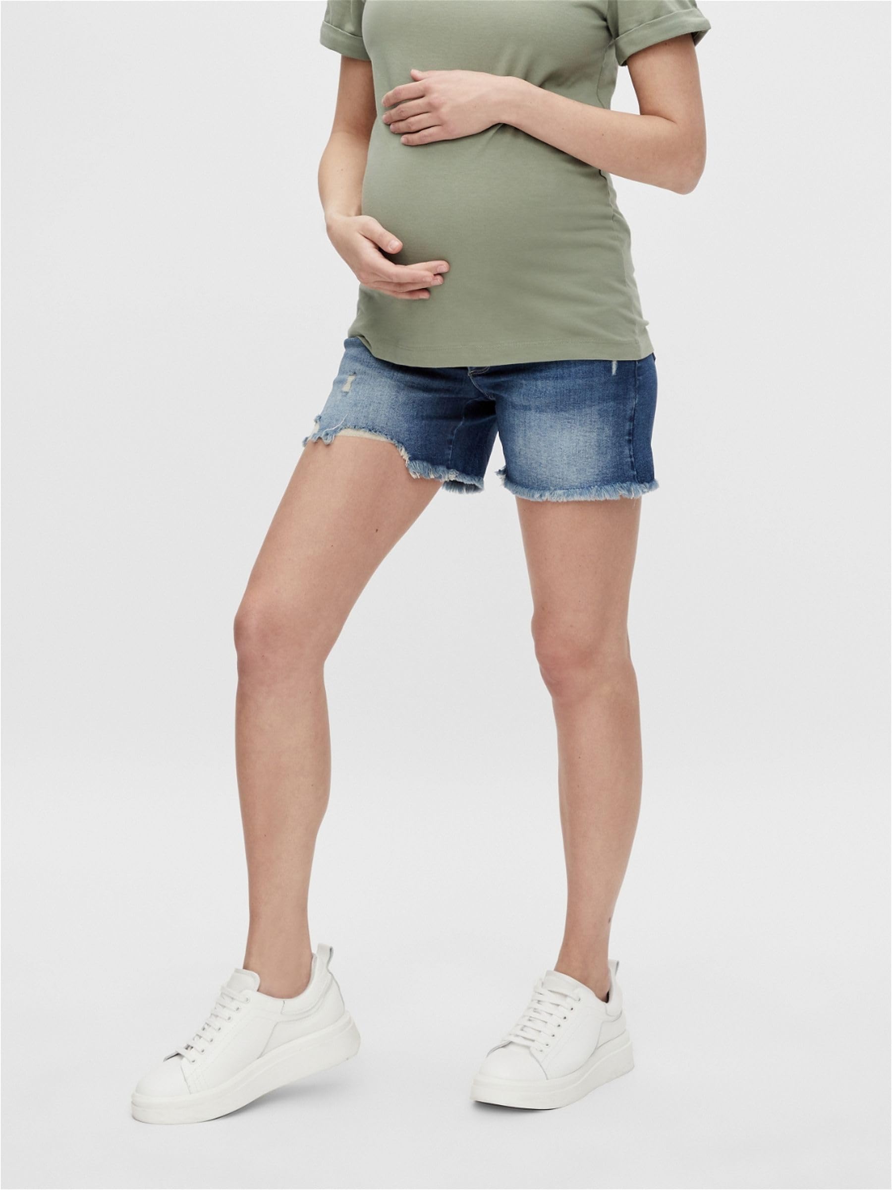 mamalicious-damen-mlhampshire-slim-destroy-denim-shorts-leichte-jersey-shorts-f- image 2