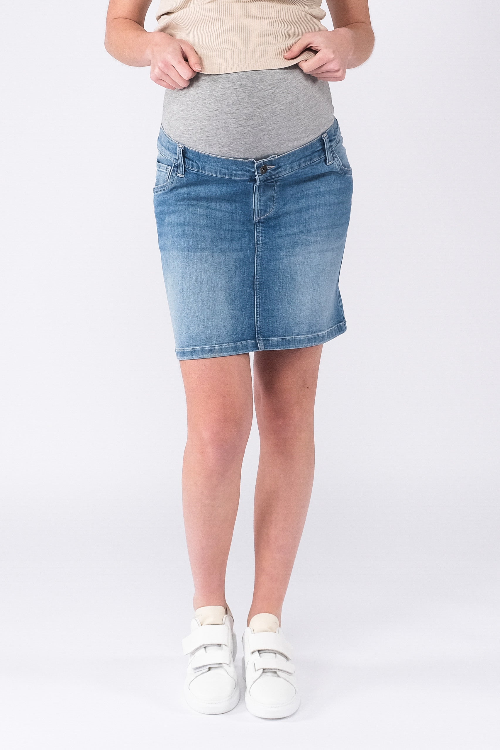 love2wait-jeansrock-denim-umstandsrock-mit-weichem-bund-stone-wash image 1