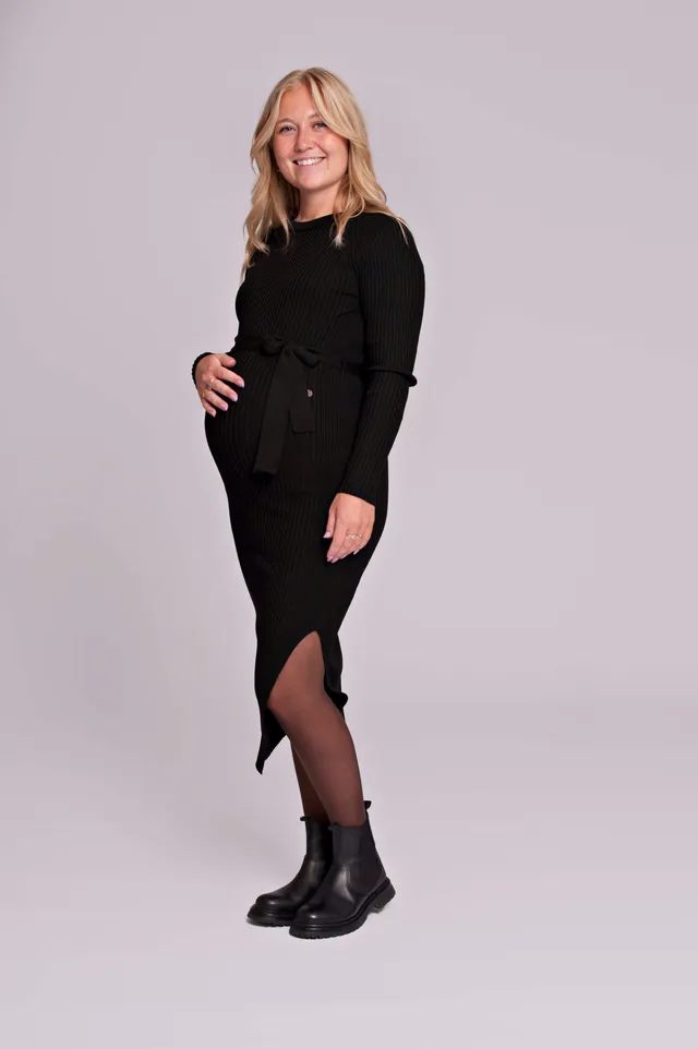 love2wait-strickkleid-dress-knit-belt-long-sleeves-in-schwarz image 1