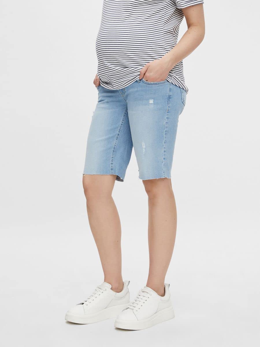 mamalicious-damen-mlhanna-bermuda-denim-shorts-jeansshorts-mit-bauchband image 2