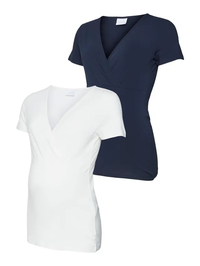mamalicious-damen-umstandsshirt-mlpilar-2er-pack-wickeloptik image 1