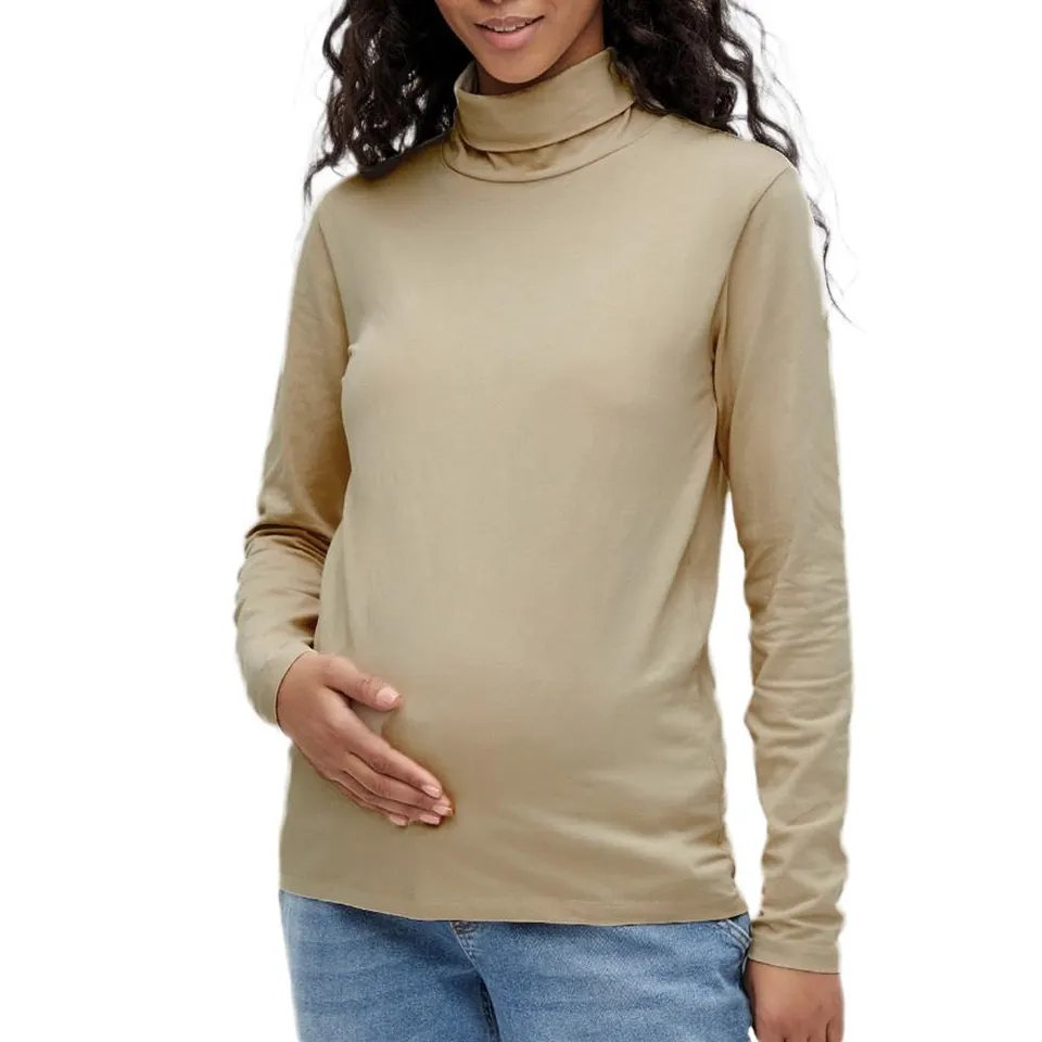 mamalicious-mia-schwangerschaftsshirt-beige-hoher-kragen-lang-rmlig-slim-fit image 1