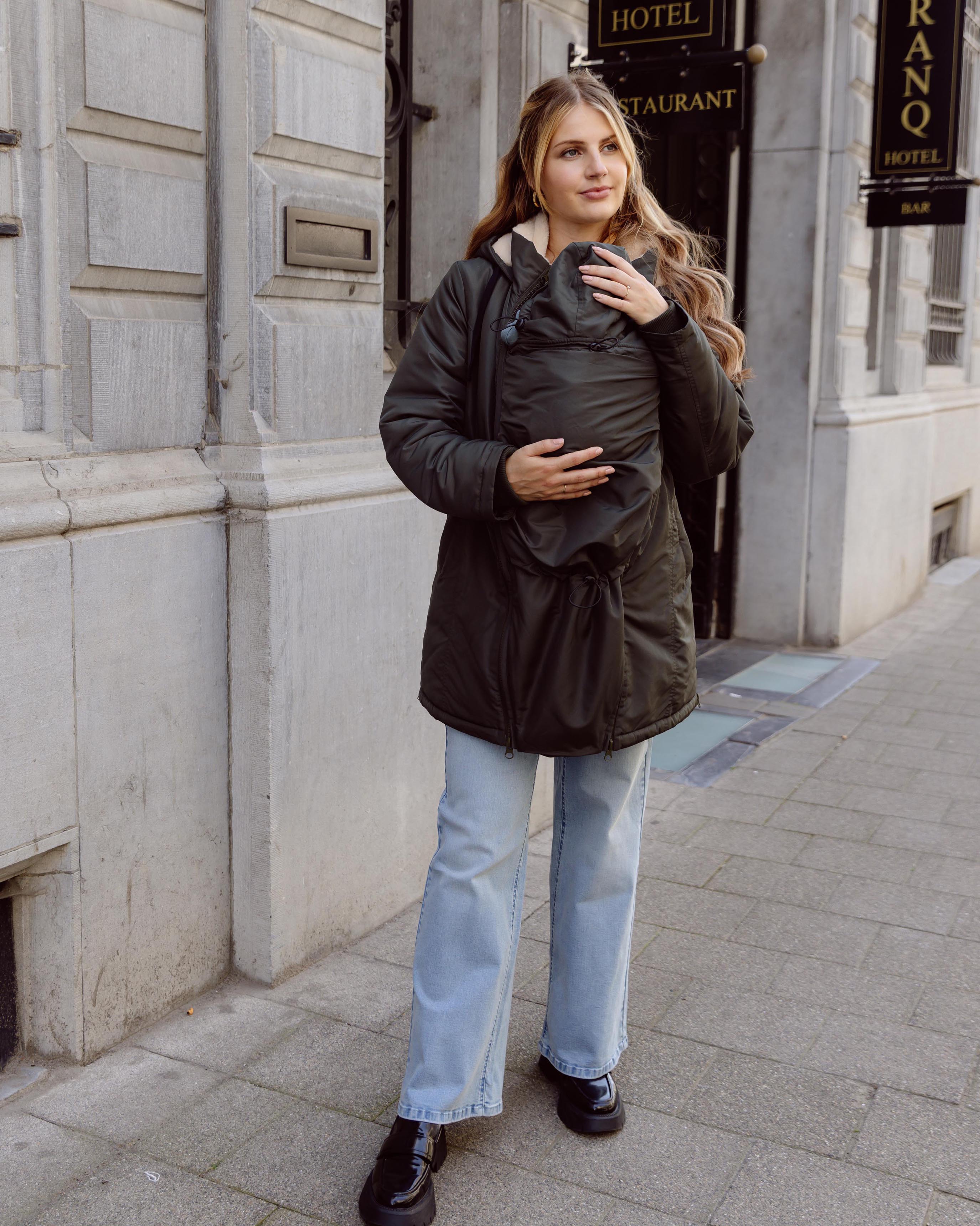 love2wait-3-in-1-babycarrier-mantel-yara-olive-umstandsmantel-mit-babytrage-funk image 2