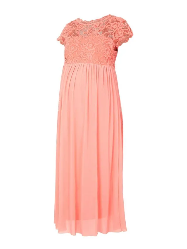 mamalicious-damen-mlmivana-cap-mesh-midi-dress-elegantes-umstandskleid-mit-spitz image 1