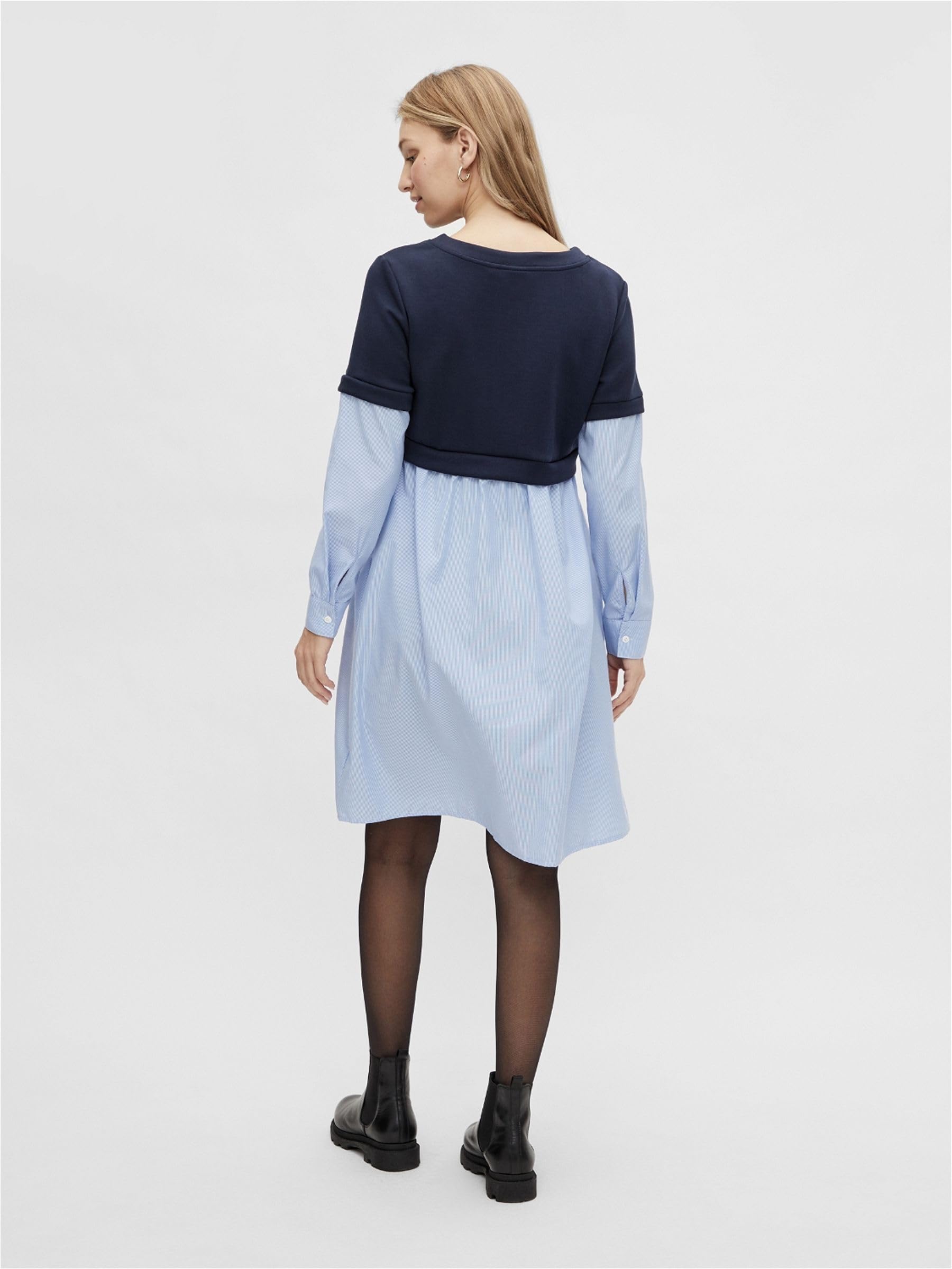 mamalicious-mlvera-langarm-jersey-mix-kleid-im-hemdblusenstil-navy-blazer-mit-we image 3