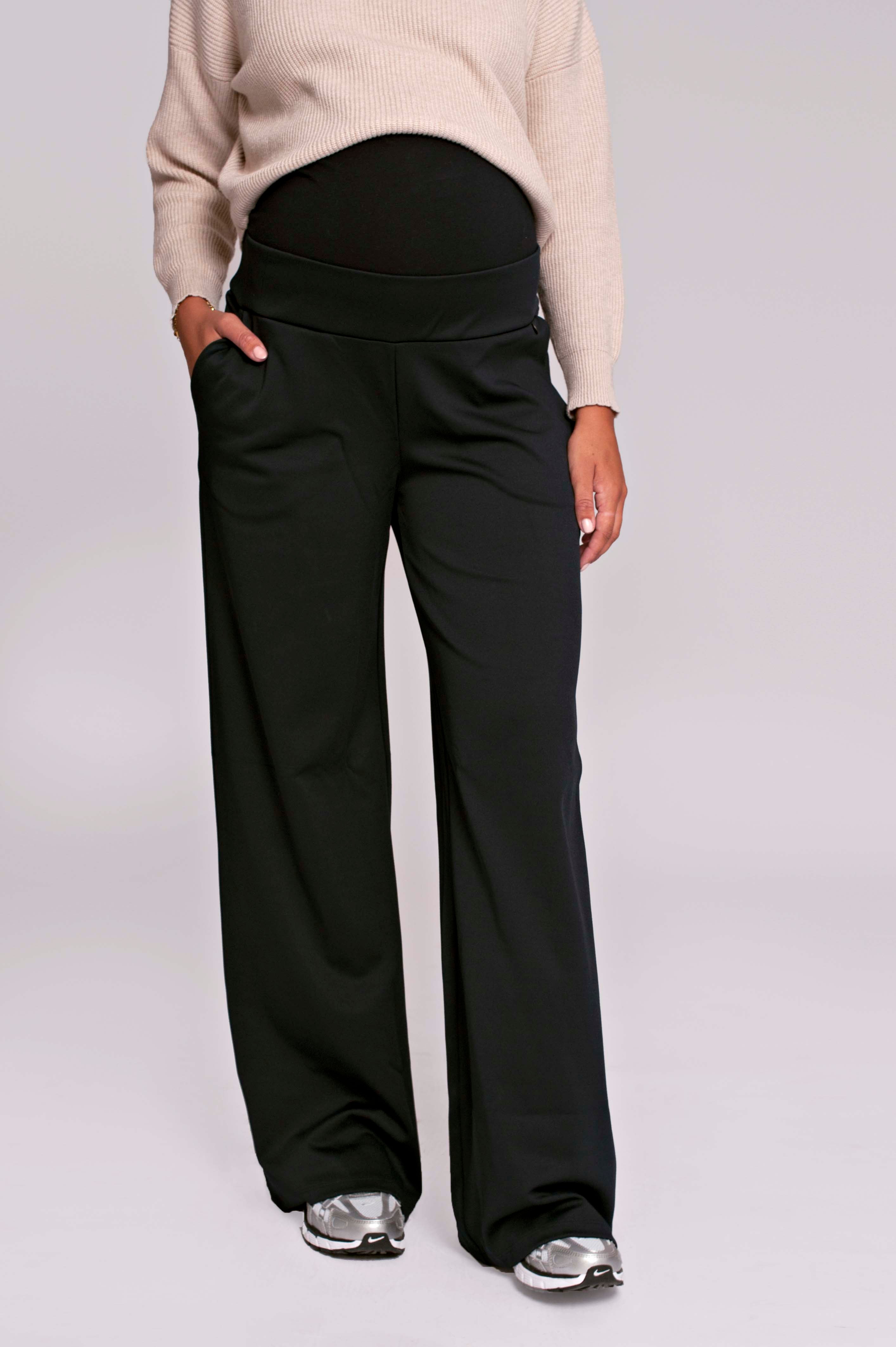 love2wait-pants-wide-leg-black-weite-umstandshose-mit-angearbeitetem-bauchst-ck image 1