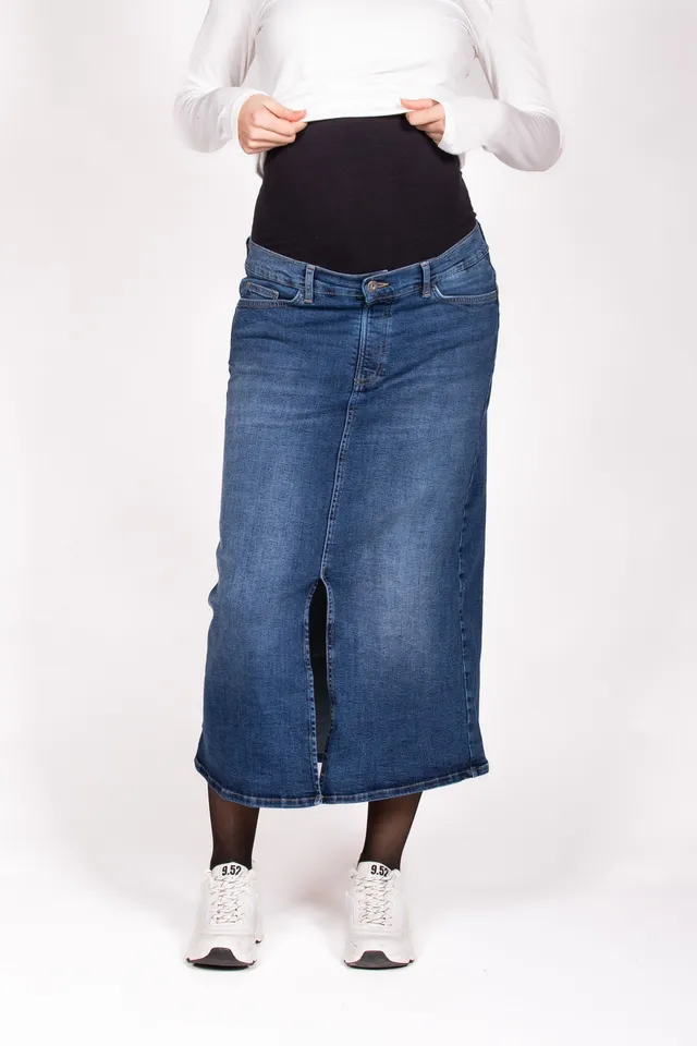 love2wait-long-skirt-denim-split-stone-wash-langer-jeansrock-mit-schlitz-umstand image 1