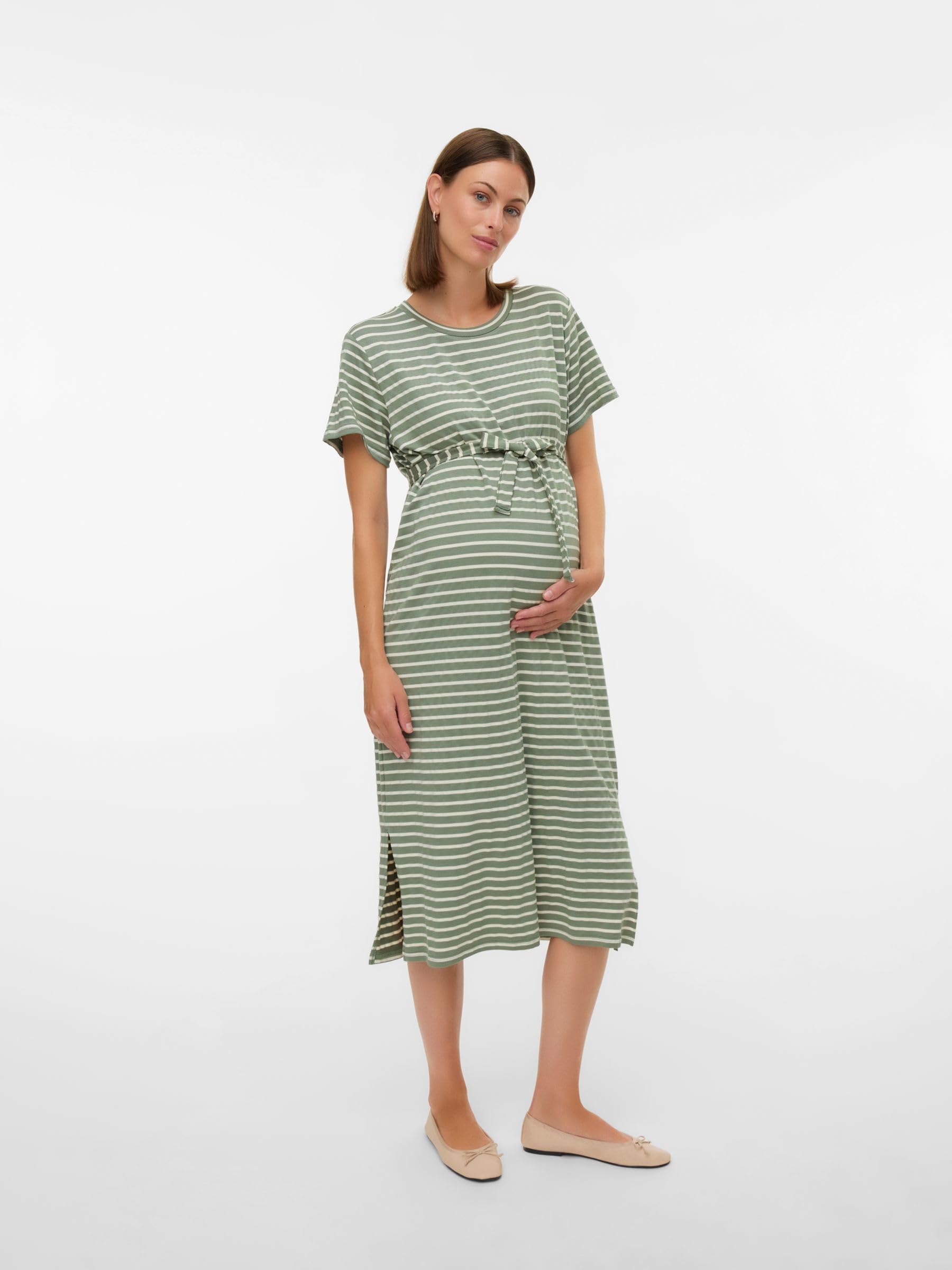 mamalicious-mlamila-umstandskleid-rundhals-kurzarm-midi-l-nge-normale-passform image 2
