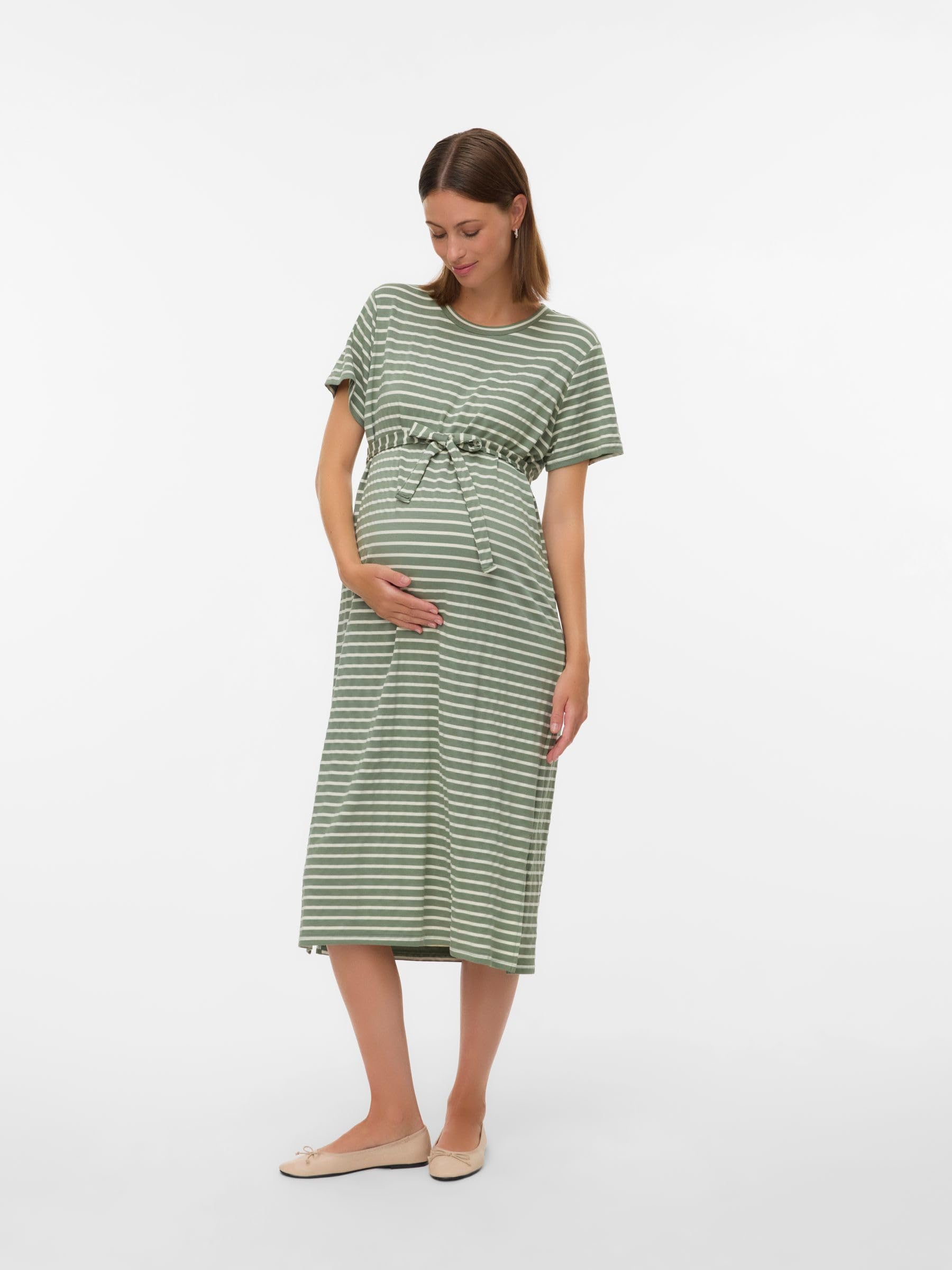 mamalicious-mlamila-umstandskleid-rundhals-kurzarm-midi-l-nge-normale-passform image 4