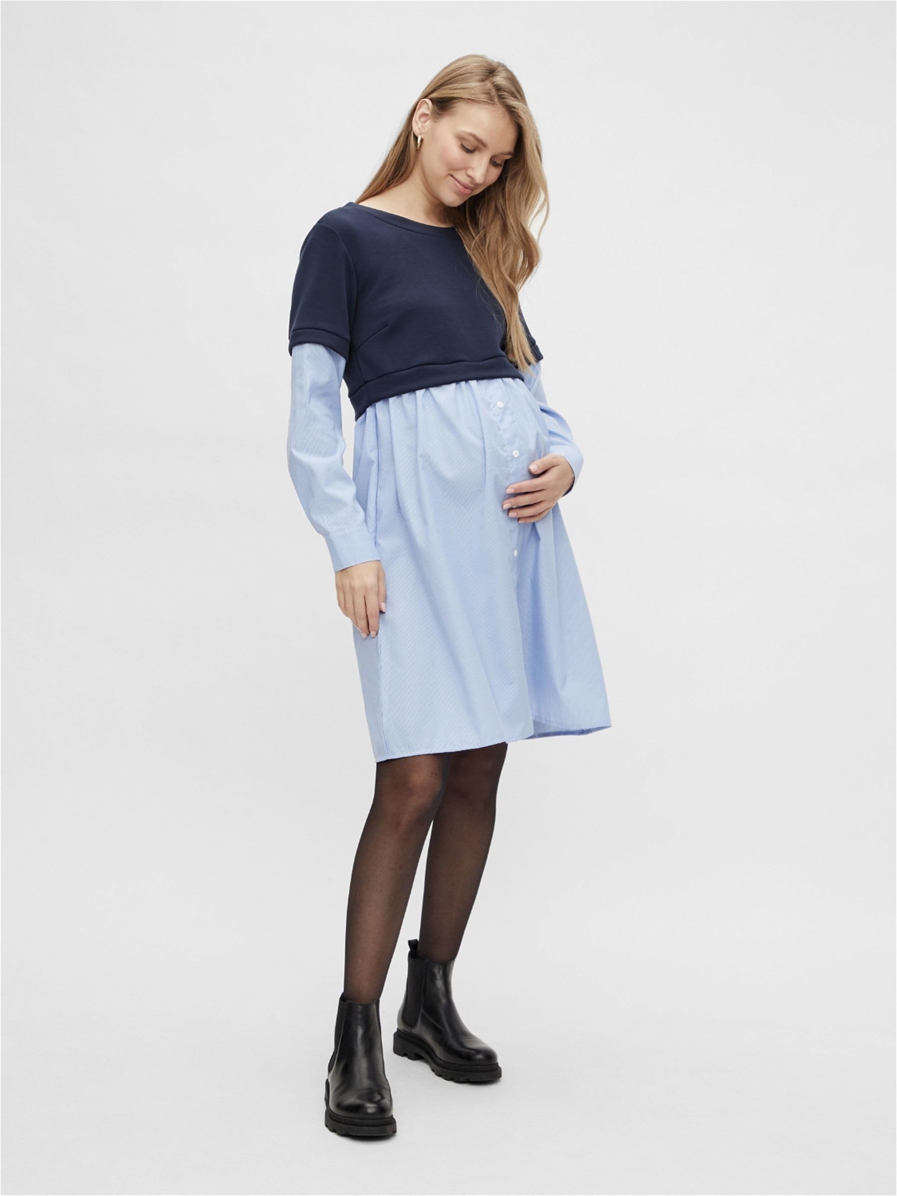 mamalicious-mlvera-langarm-jersey-mix-kleid-im-hemdblusenstil-navy-blazer-mit-we image 4