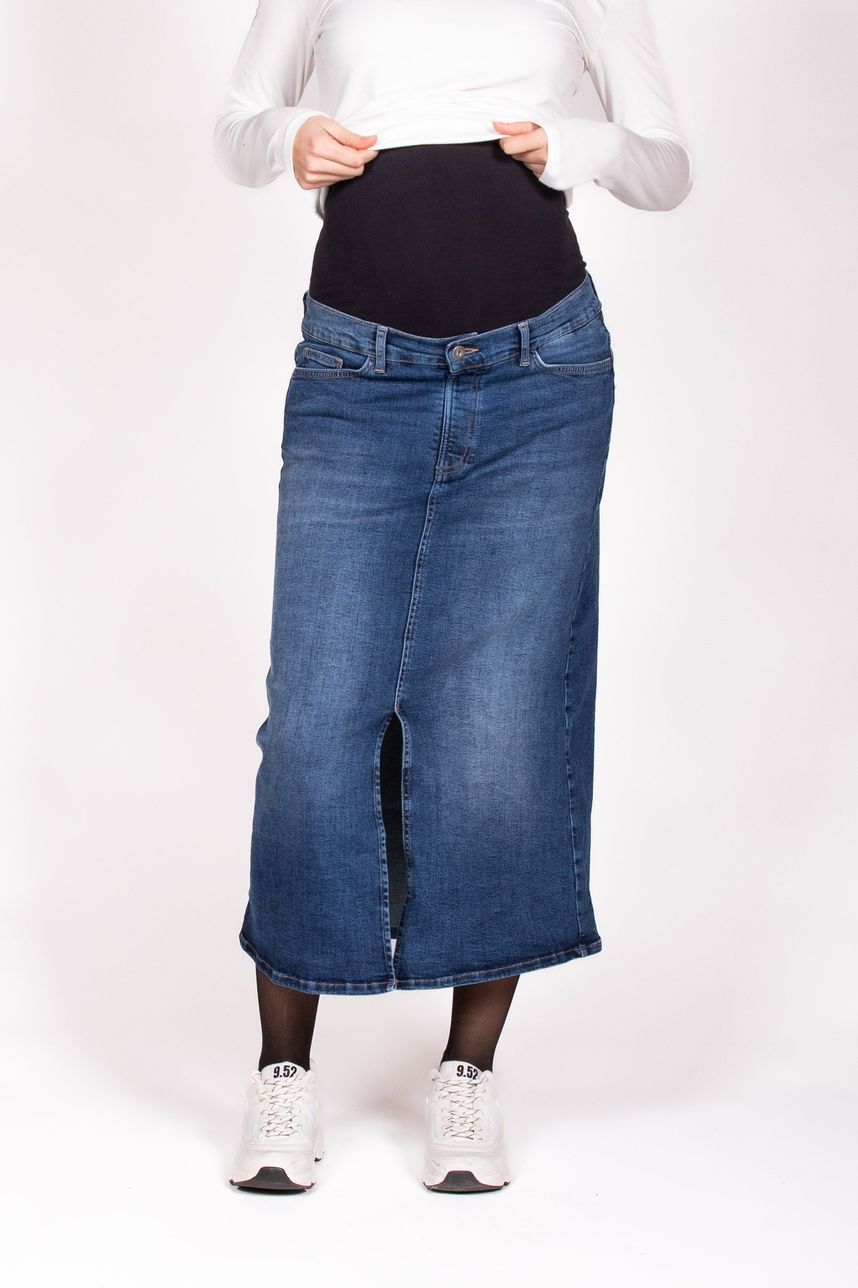 love2wait-long-skirt-denim-split-stone-wash-langer-jeansrock-mit-schlitz-umstand image 1