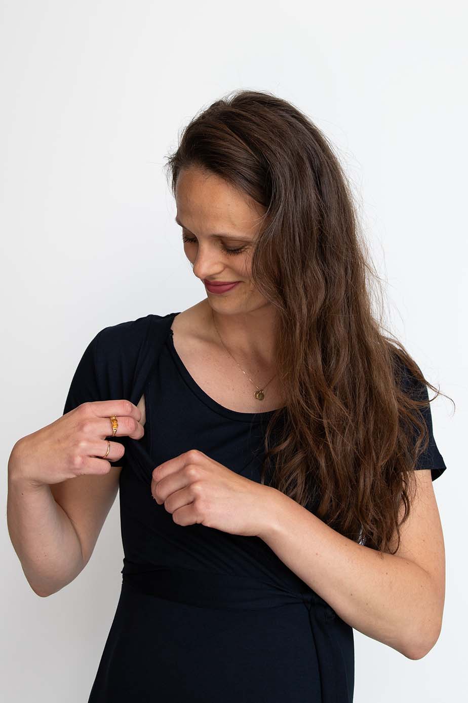 love2wait-long-dress-nursing-ecovero-navy image 2