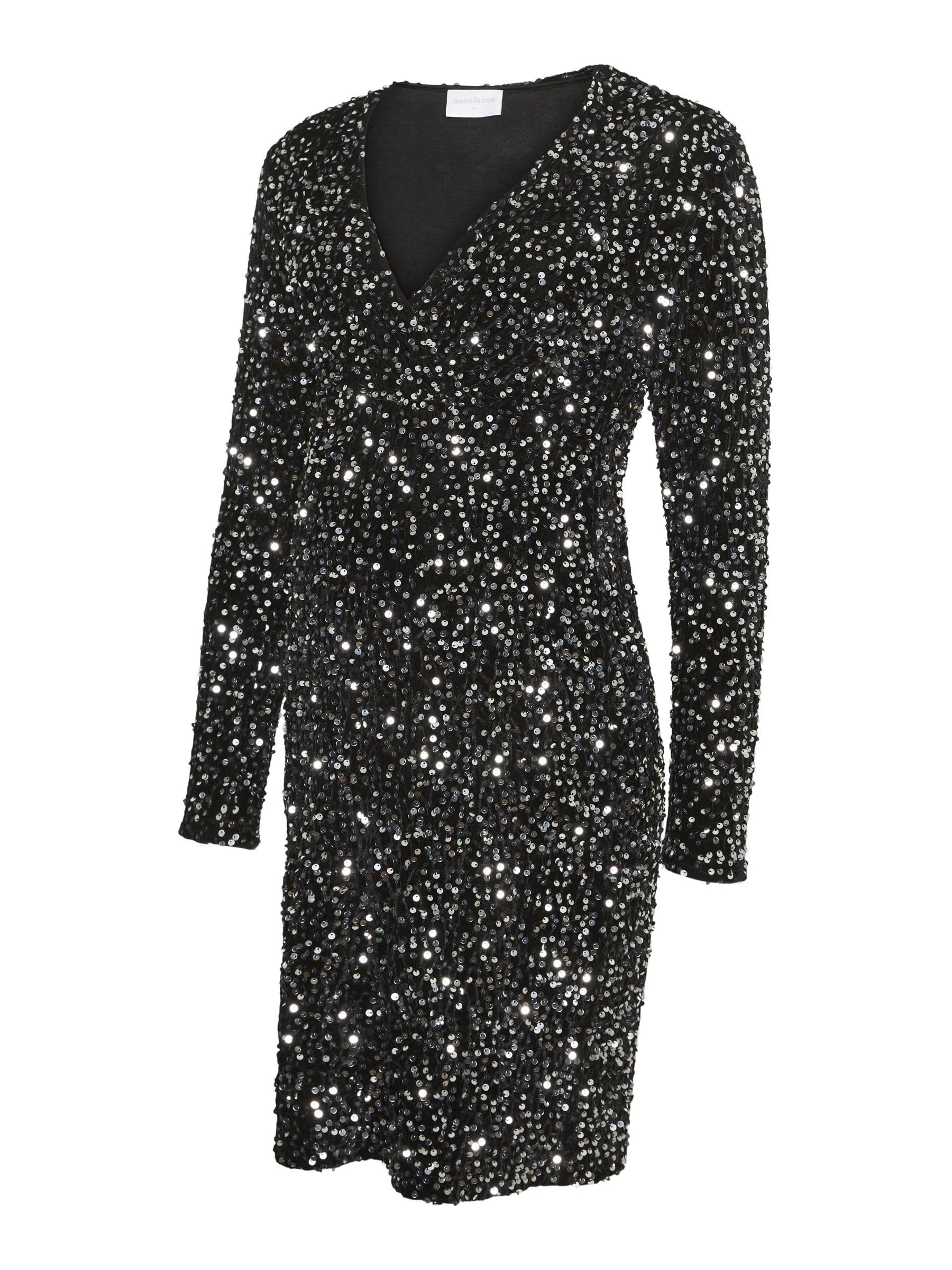 mamalicious-mlsassy-umstandskleid-party-kleid-mit-langarm-v-ausschnitt-und-glitz image 1