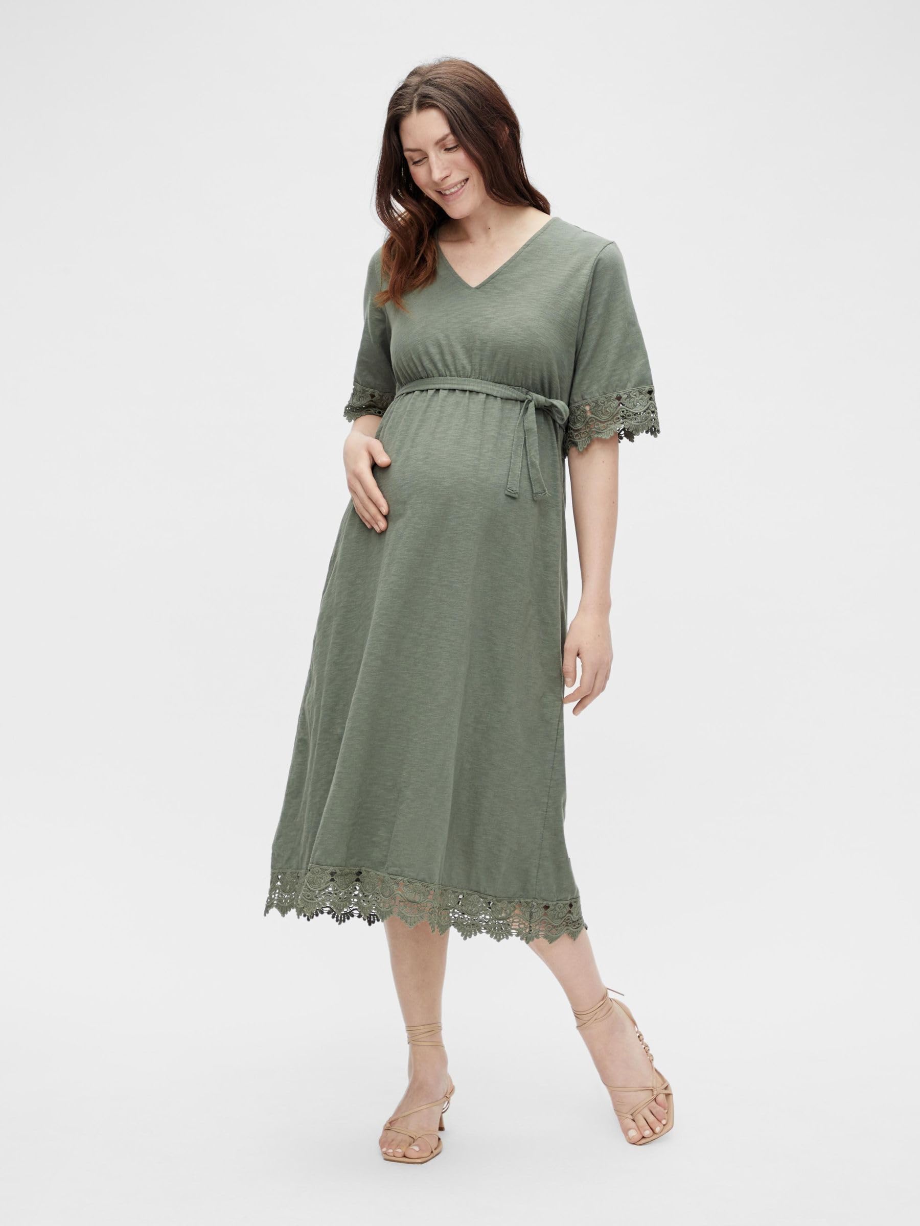 mamalicious-umstandskleid-mit-v-ausschnitt-midi-l-nge-crochet-details-bindeg-rte image 2