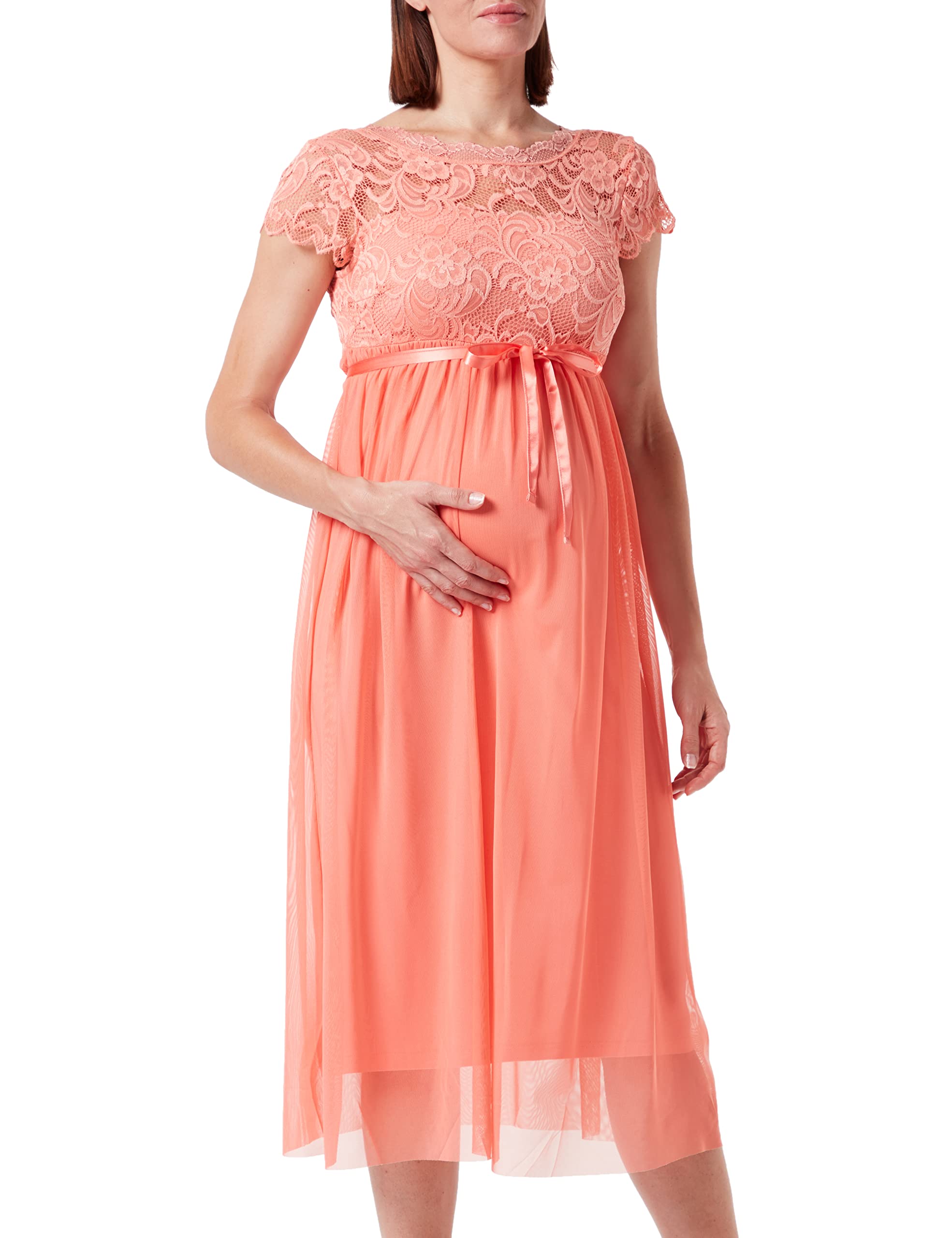 mamalicious-damen-mlmivana-cap-mesh-midi-dress-elegantes-umstandskleid-mit-spitz image 2