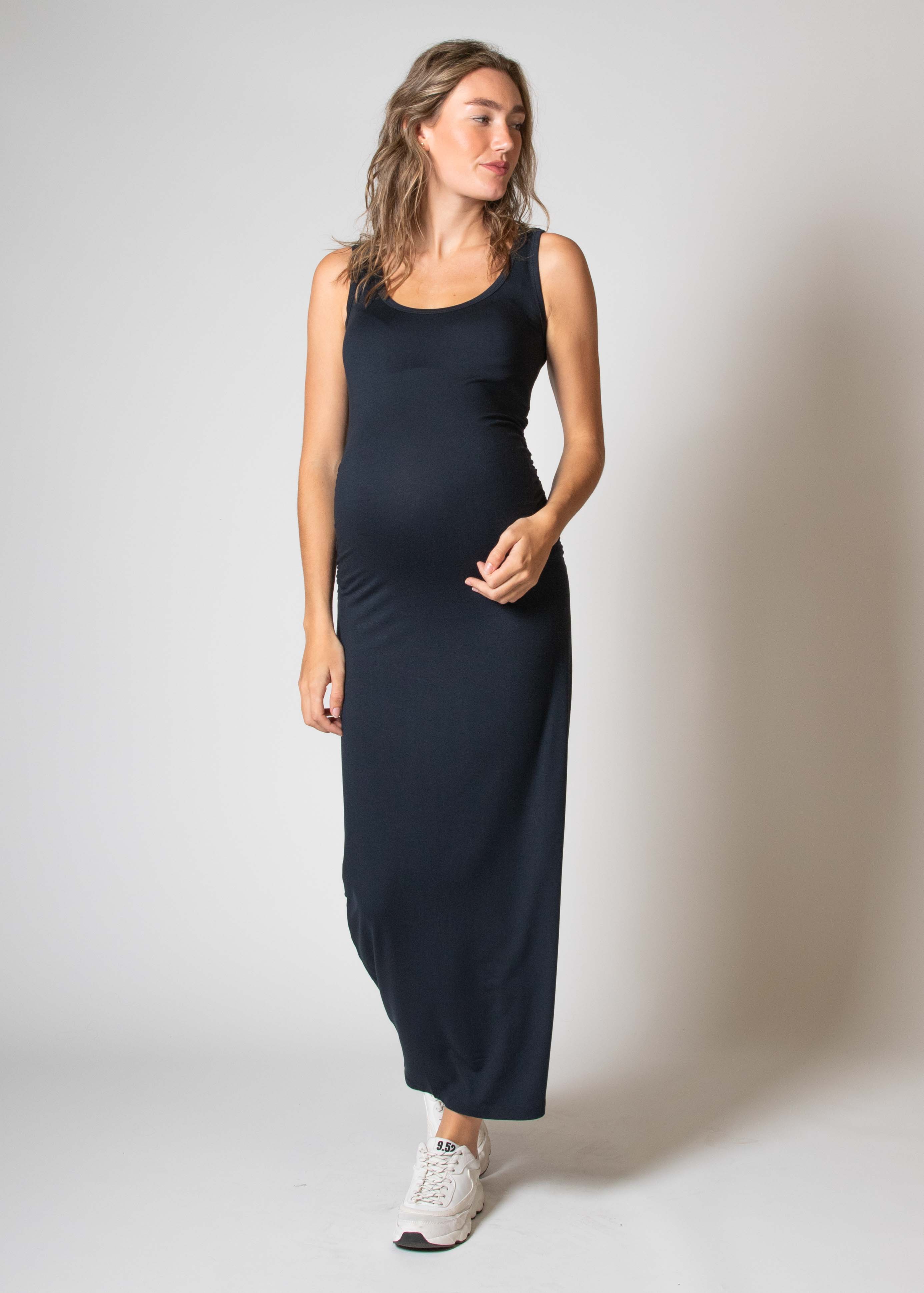 love2wait-long-dress-ecovero-in-navy-nachhaltiges-langes-umstandskleid image 1