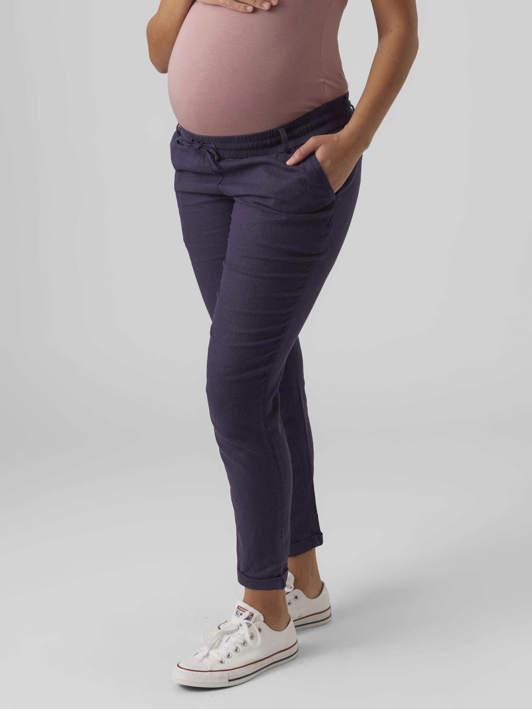 mamalicious-mlbeach-woven-string-pant-umstands-leinenhose-mit-elastischem-bund image 2