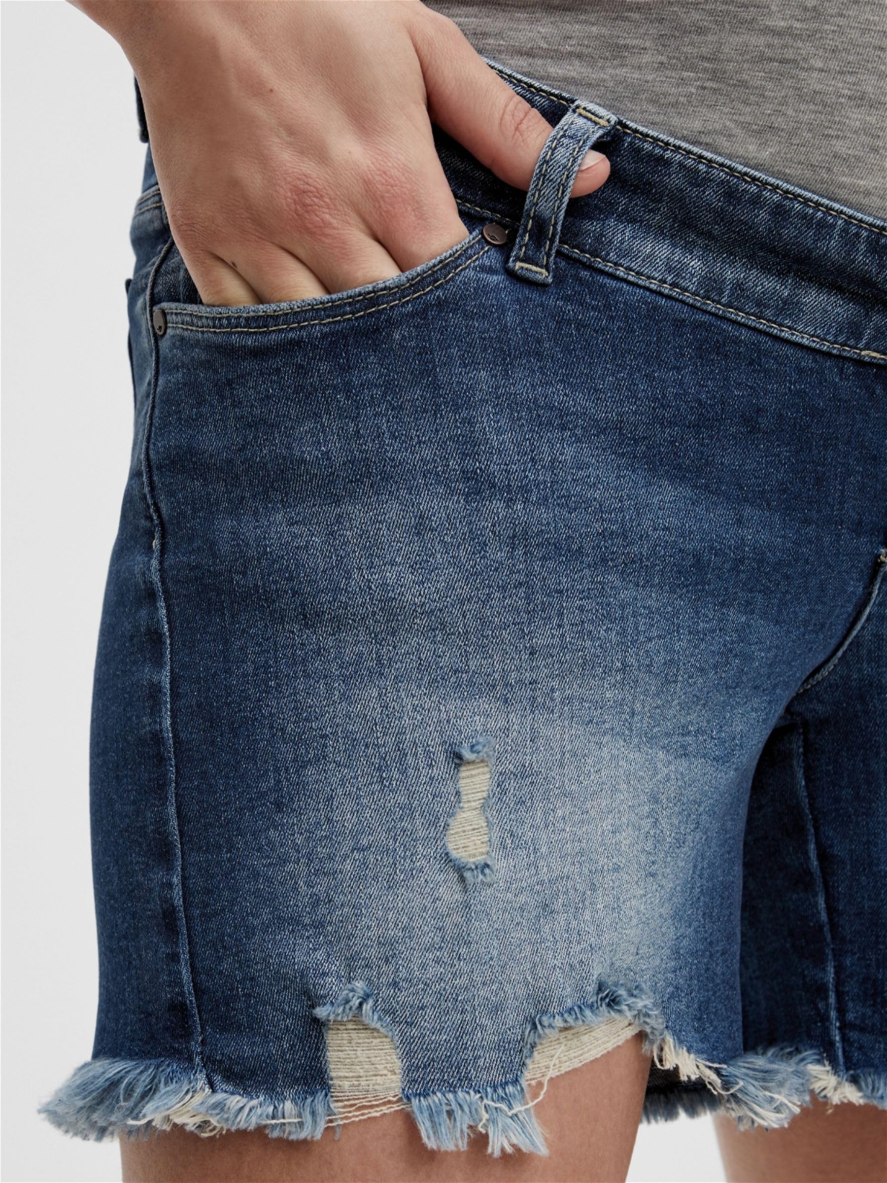 mamalicious-damen-mlhampshire-slim-destroy-denim-shorts-leichte-jersey-shorts-f- image 6