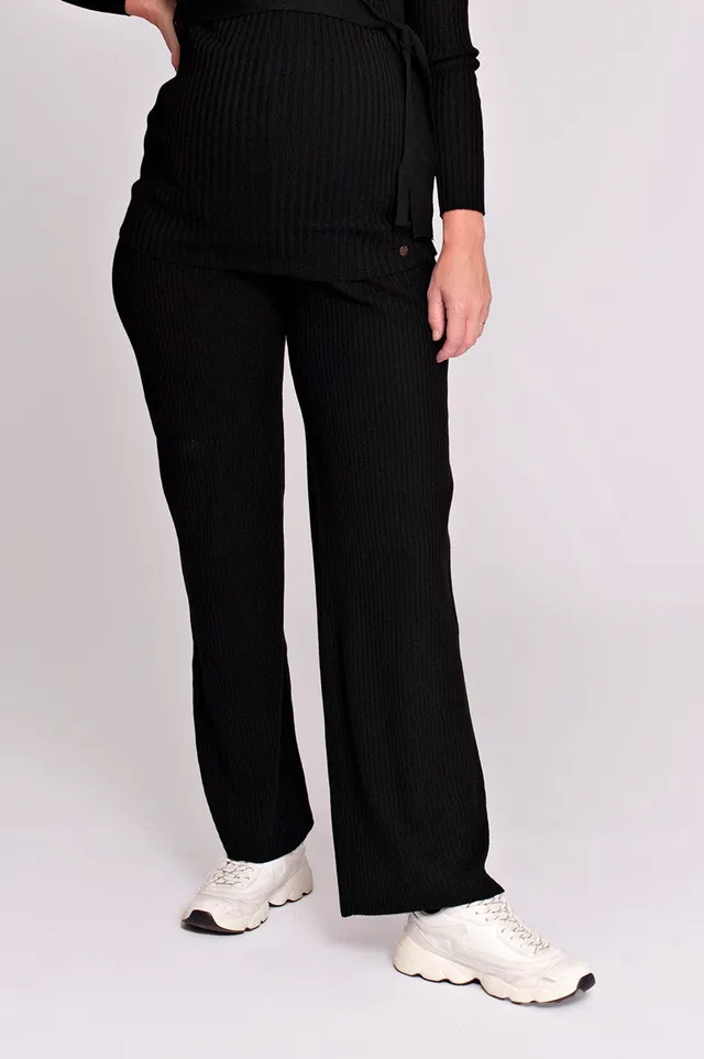 love2wait-pants-knit-gebreite-umstandshose-in-schwarz-mit-hoher-tailleband image 1