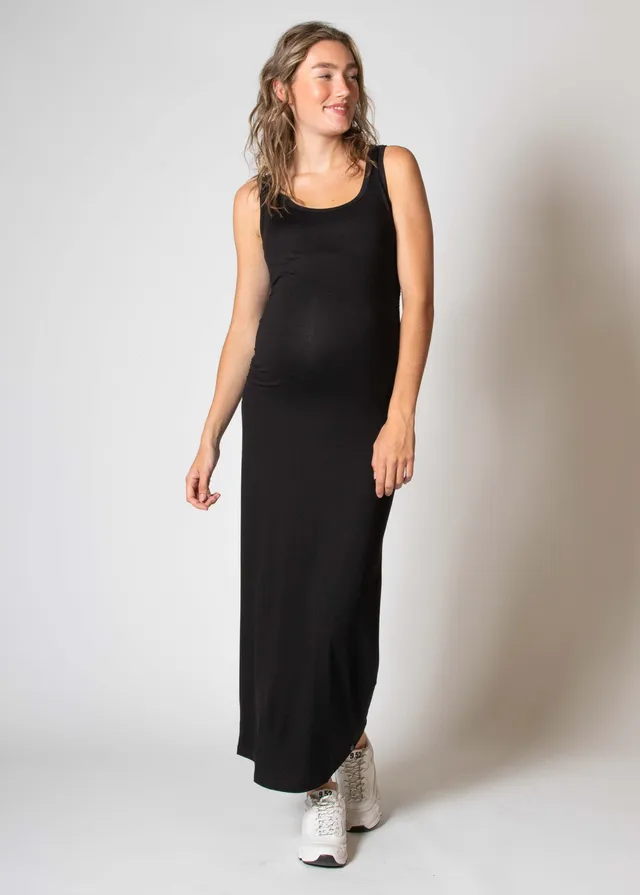 love2wait-long-dress-ecovero-langes-basic-kleid-mit-rundhals-in-black image 1