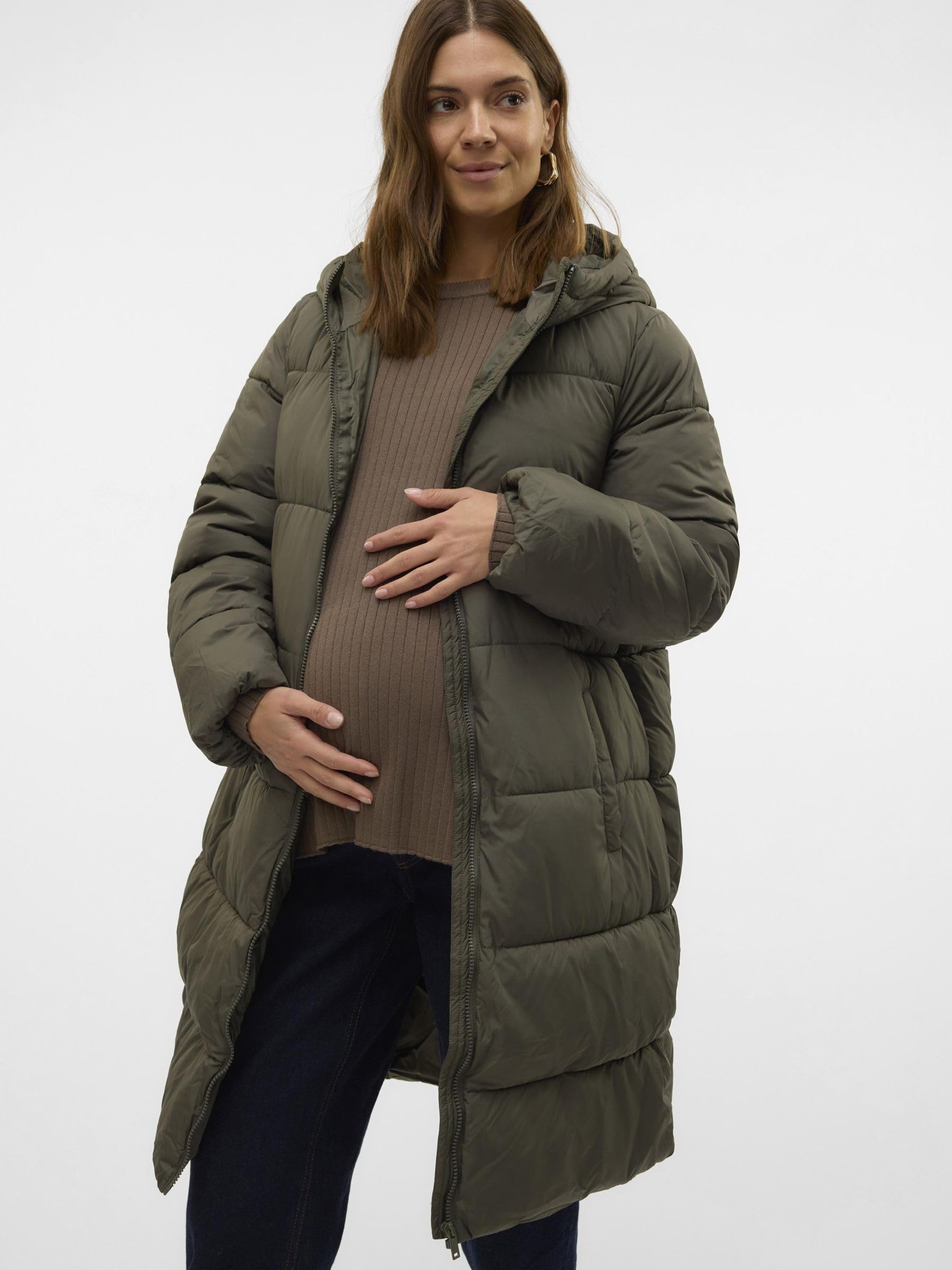 mamalicious-damen-jacke-mit-kapuze-und-elastischen-b-ndchen-knielang-rei-verschl image 2