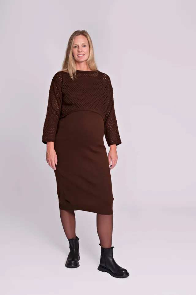 love2wait-umstandskleid-b999122-twinset-mit-crop-strickpulli-braun-kleid-und-pul image 1