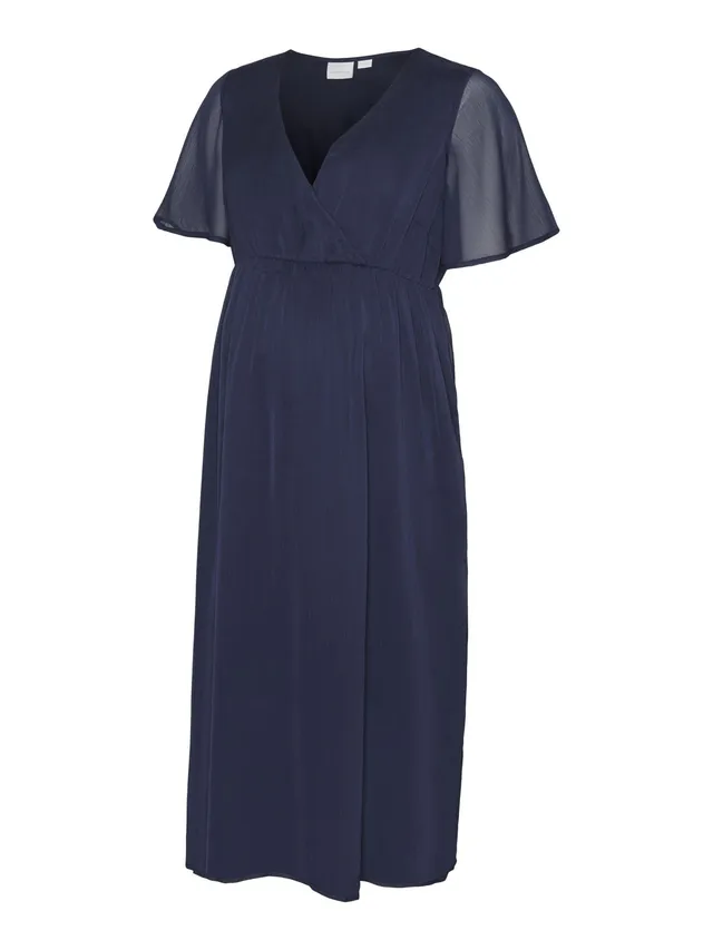 mamalicious-mluna-umstandskleid-party-kleid-mit-kurzarm-v-ausschnitt-und-midi-l- image 1
