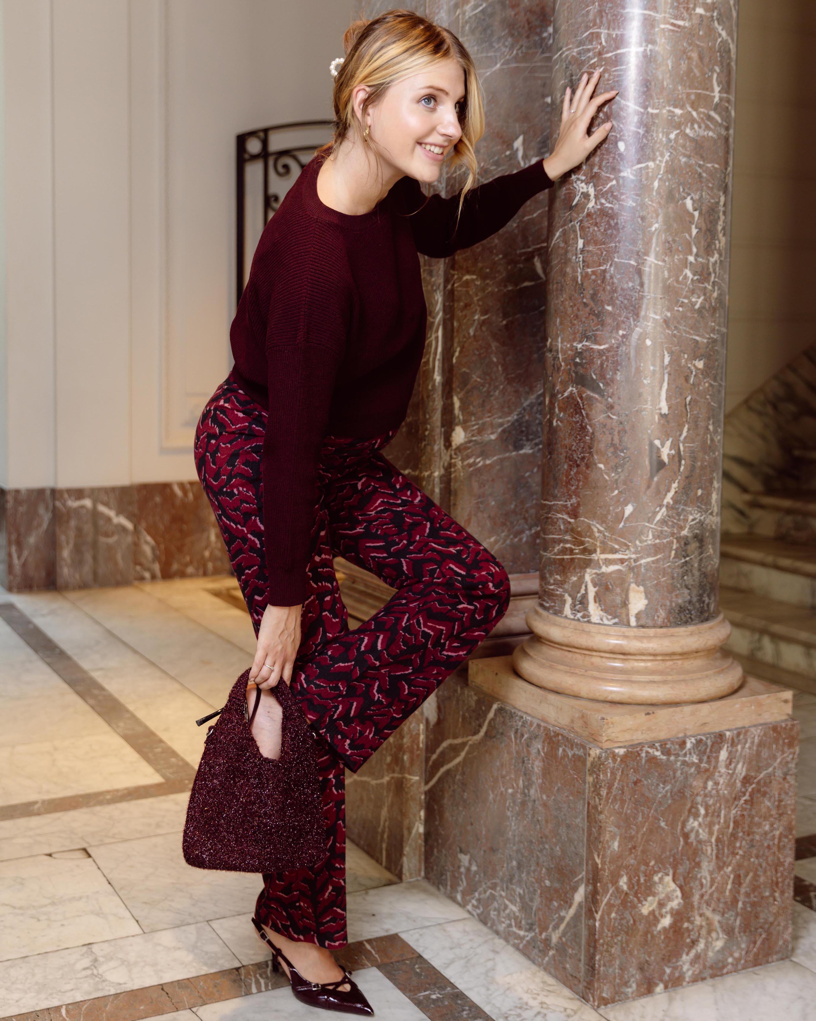 love2wait-umstands-hose-mit-hoher-taille-und-animal-print-in-burgunderrot image 3