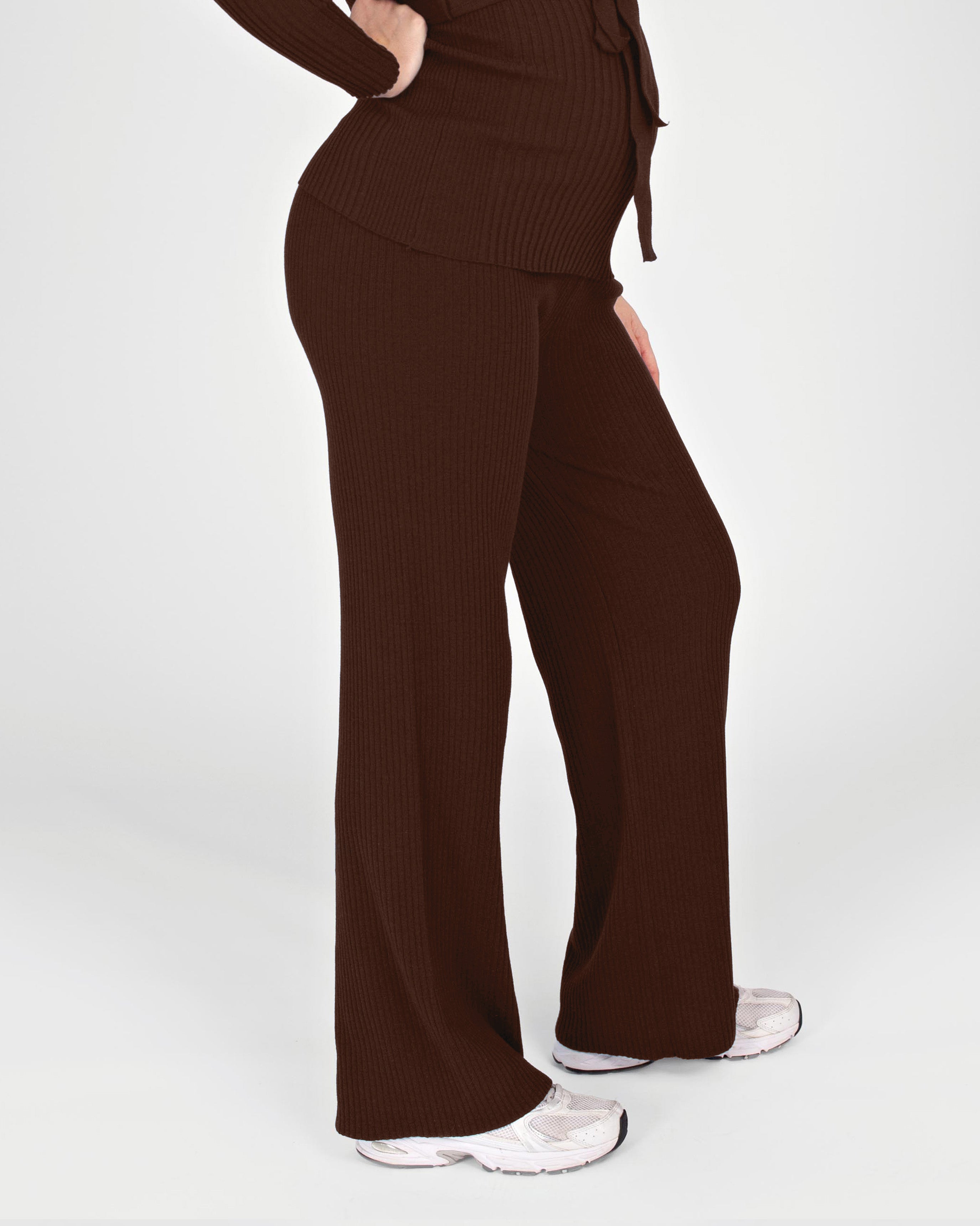 love2wait-strickhose-b999066-8000-braun-weit-fallende-umstandshose-mit-hoher-tai image 2